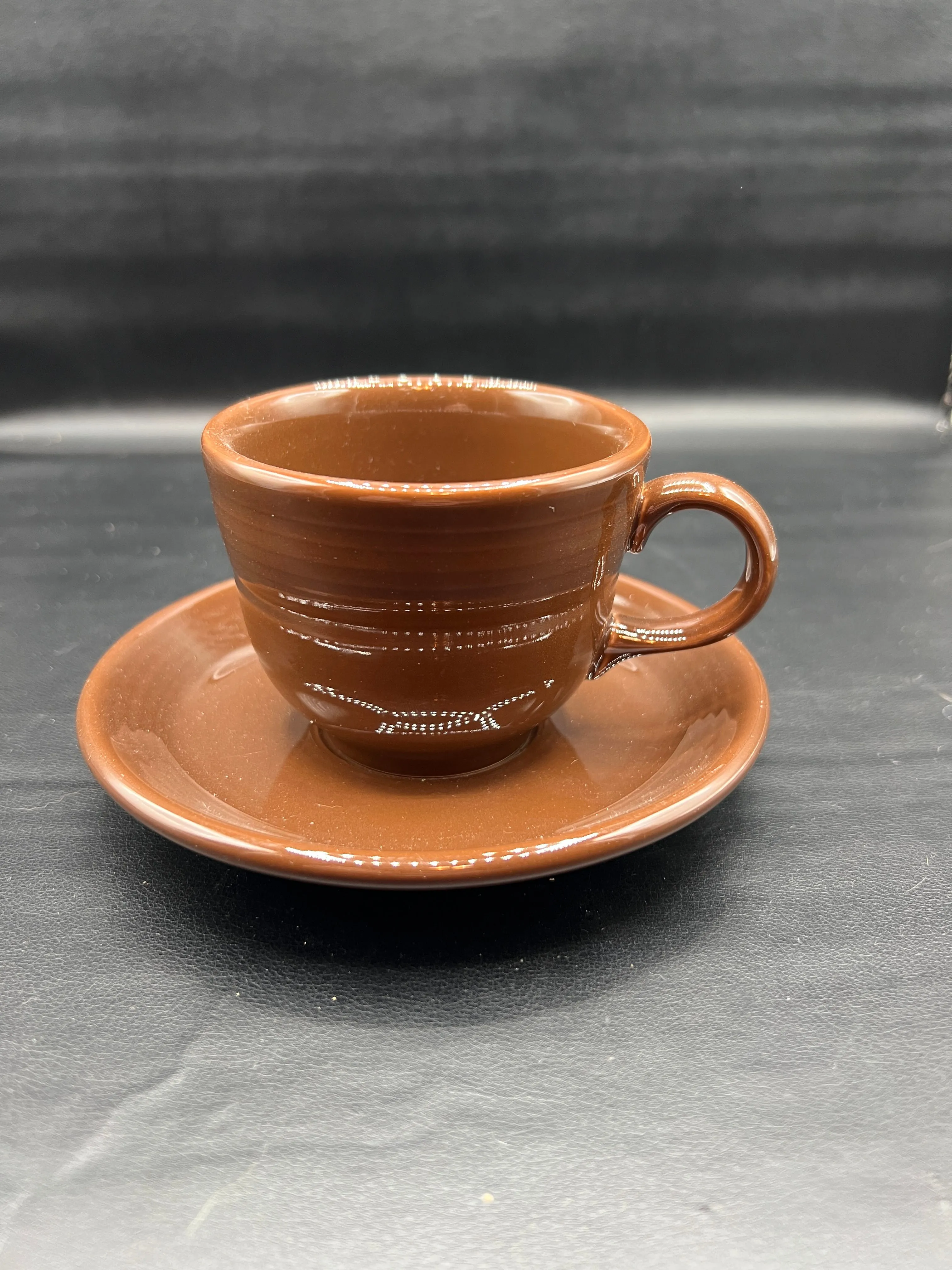 Product image for Fiesta Chocolate Brown Tea Cup And Saucer Set Fiestaware Retired Color