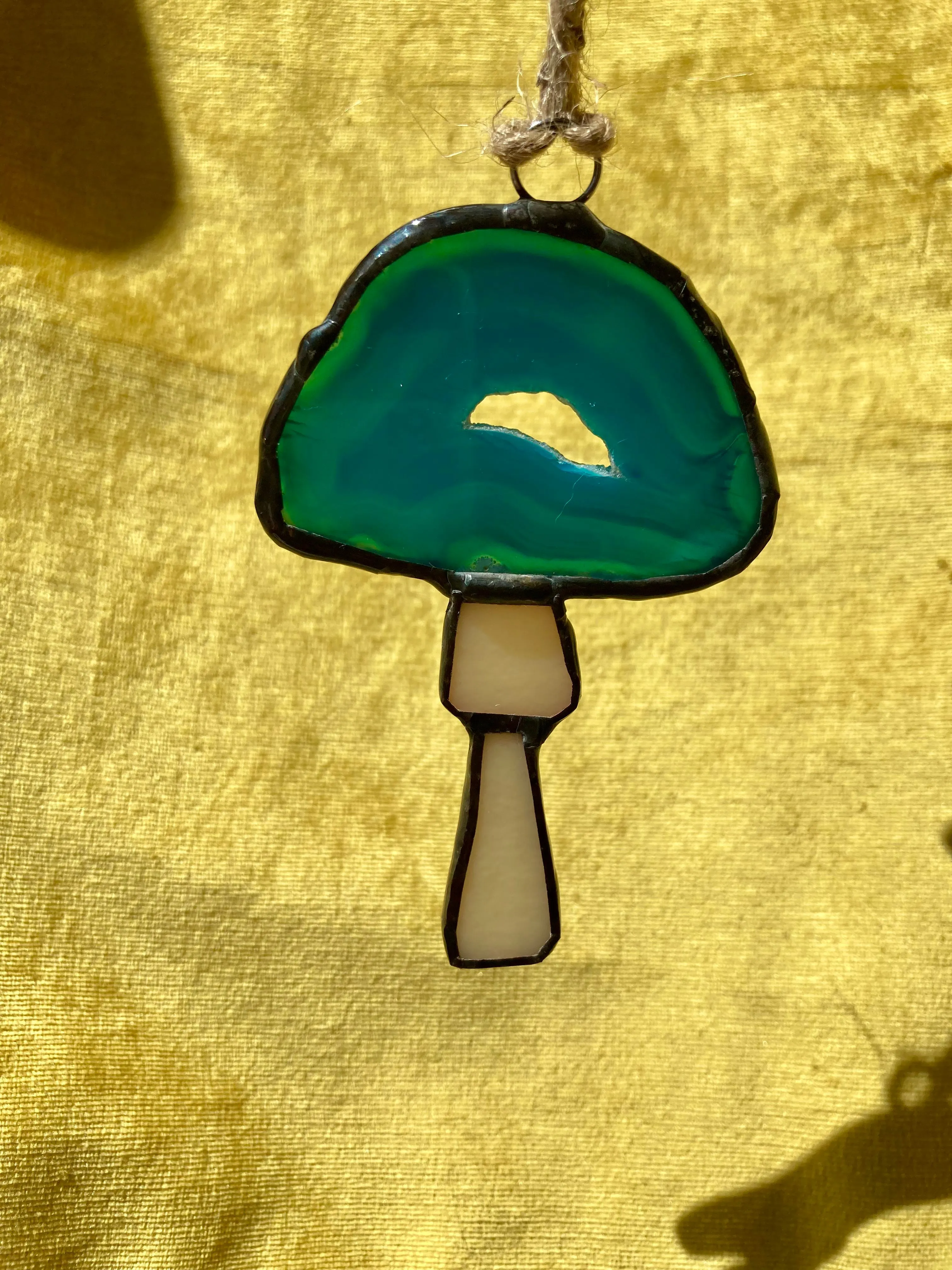 Product image for Stained Glass Agate Mushroom Sun Catcher Ornament