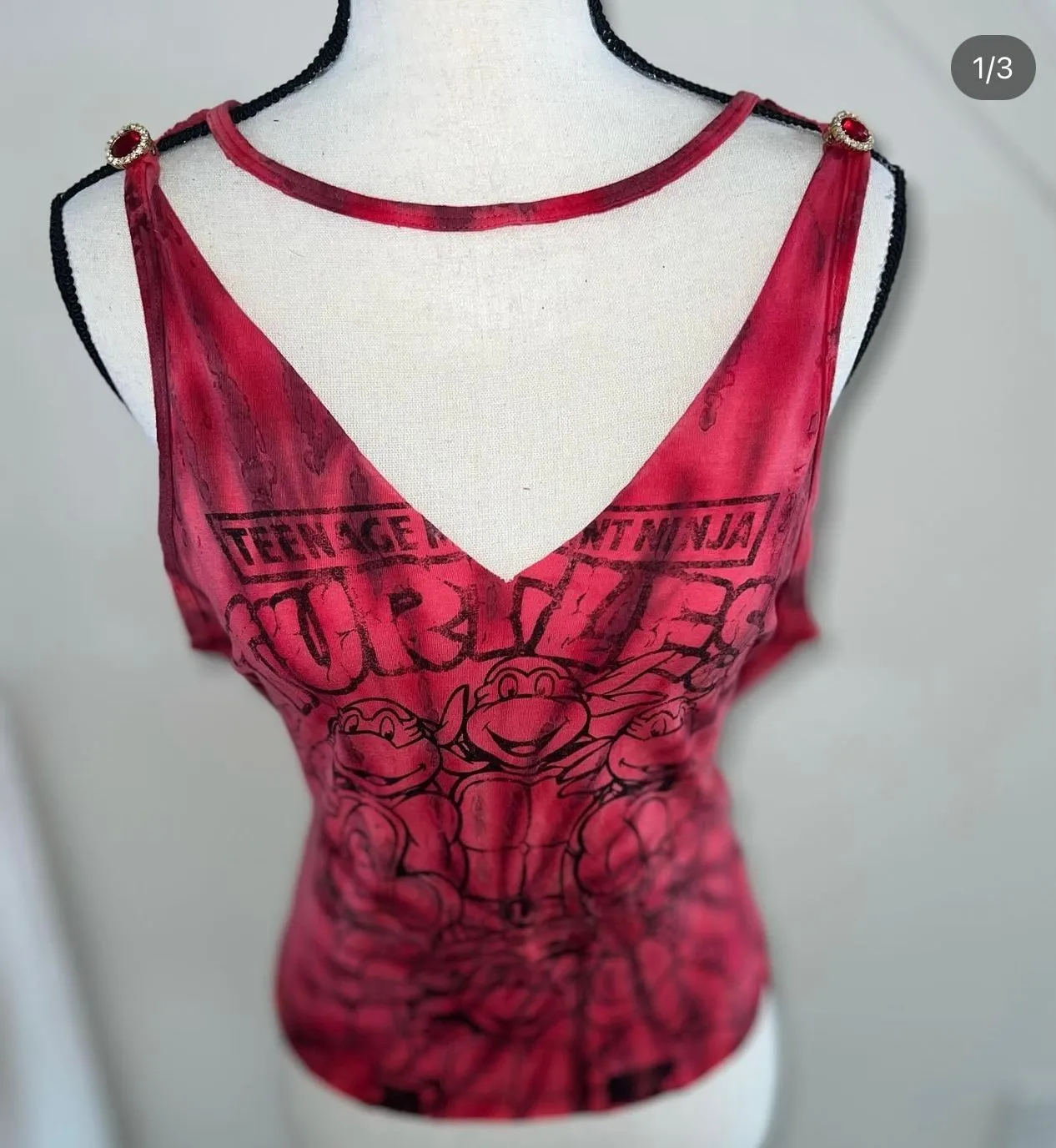 Product image for Upcycled Ninja Turtles Tie Dye Tank with Rhinestone Shoulder Accents
