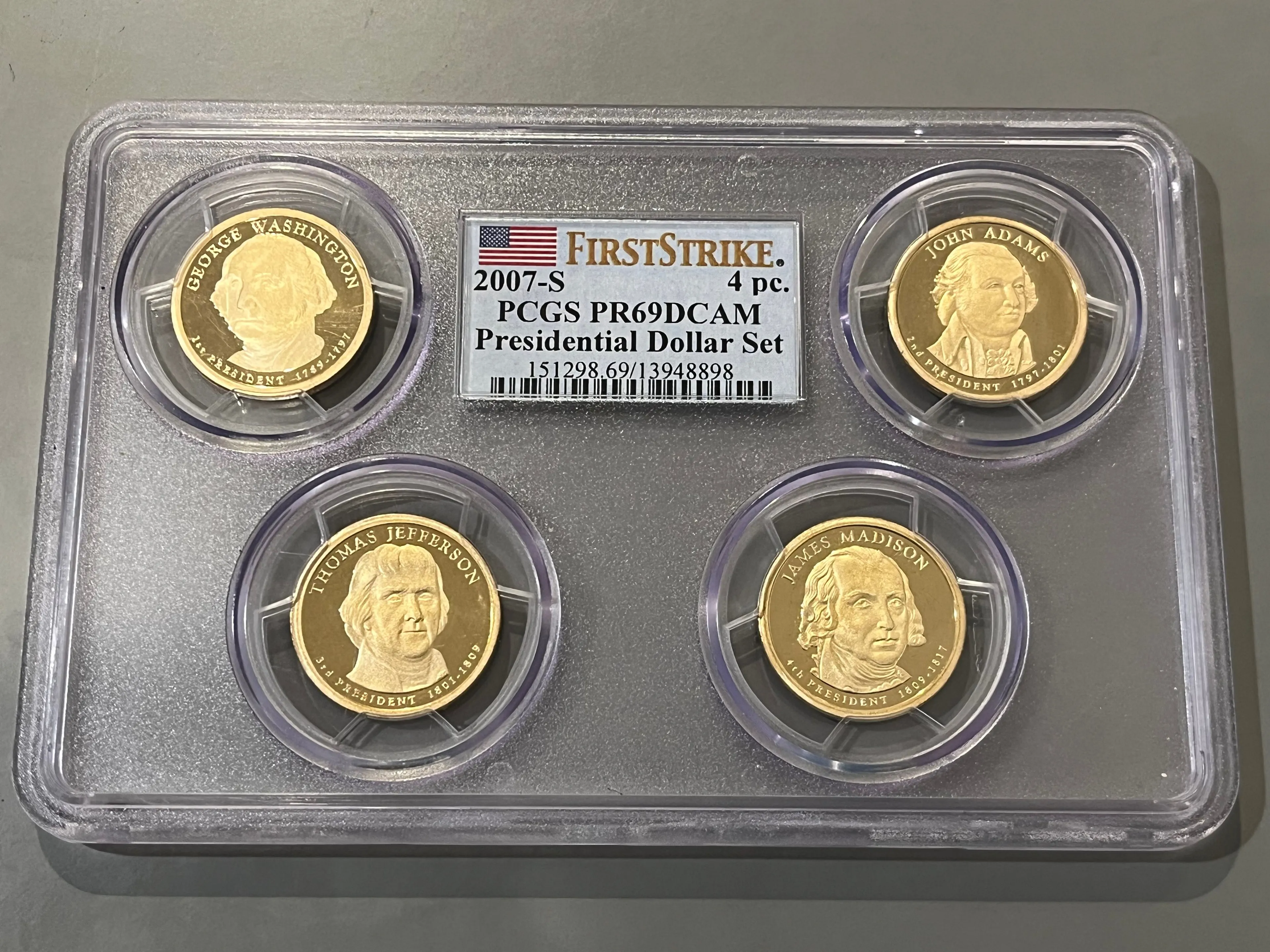 Product image for 2007-S 4 pc. Presidential Dollar Set First Strike, DCAM PR69DCAM PCGS
