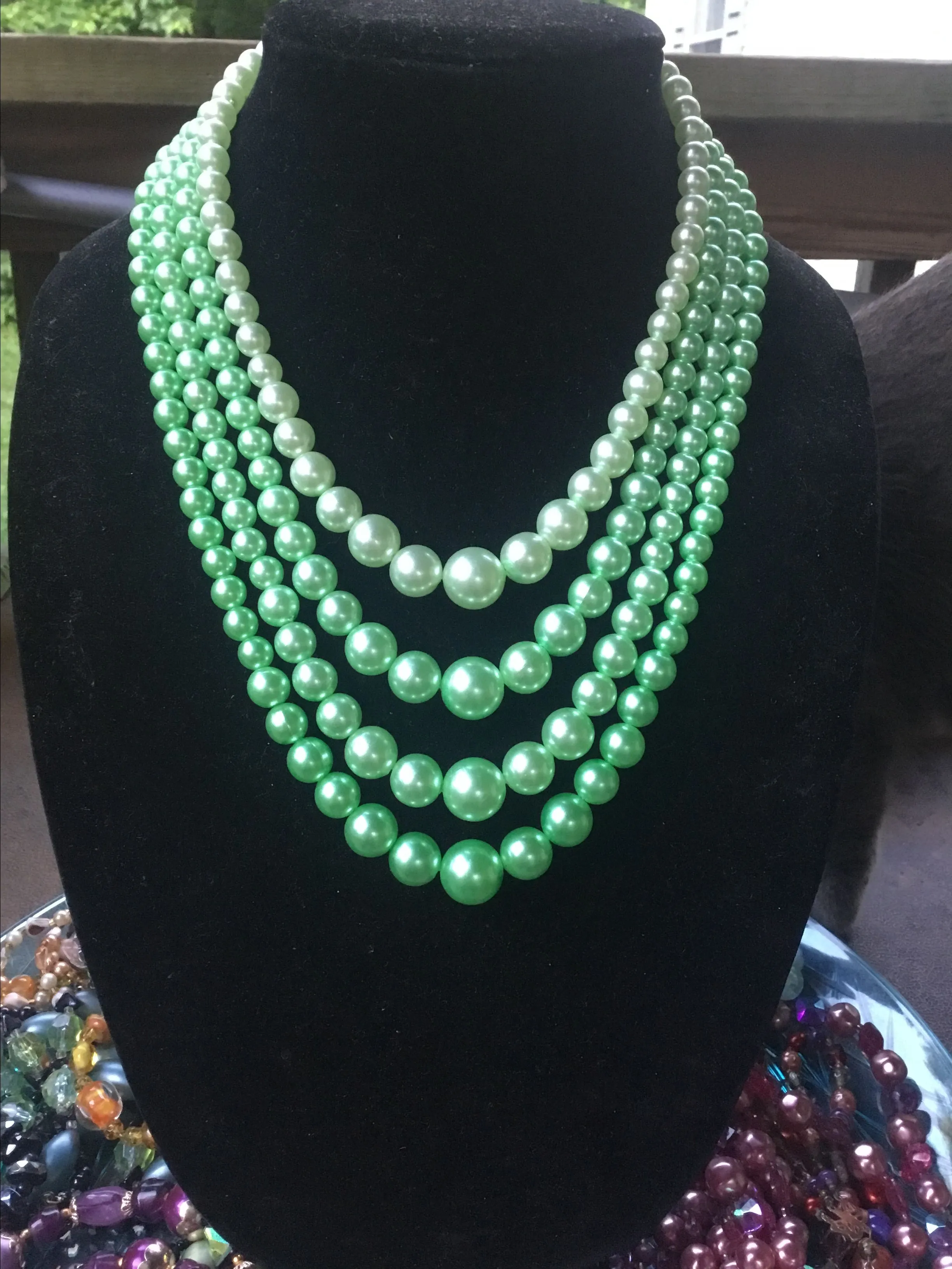 Product image for 28A. Shades of Green Green Faux Pearl Necklace 4 strands