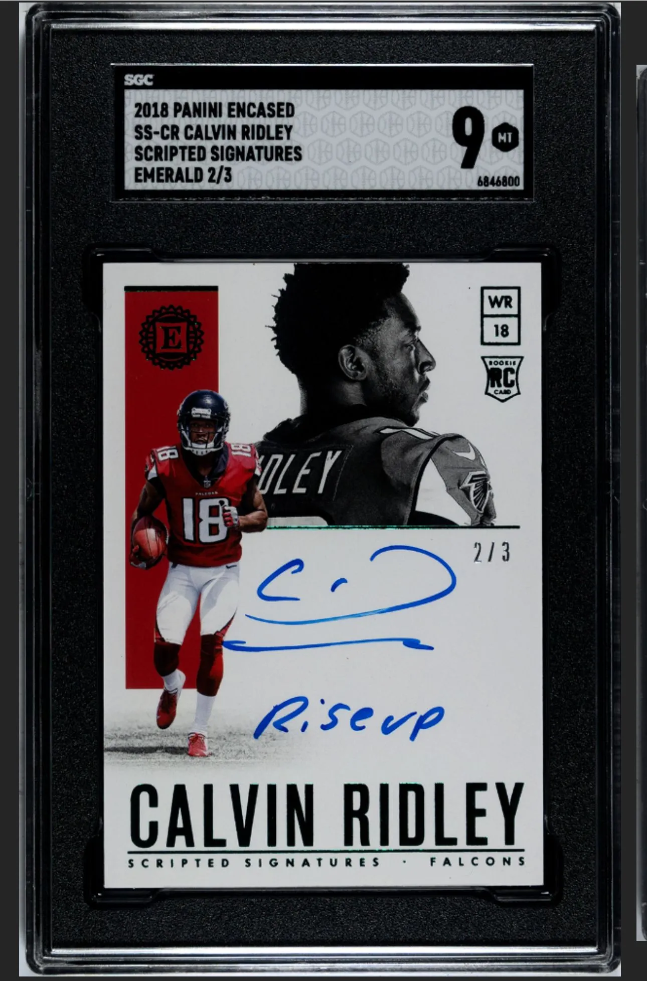 Product image for 2018 Panini Encased Calvin Ridley 2/3 Scripted Sigs. Emerald SGC 9