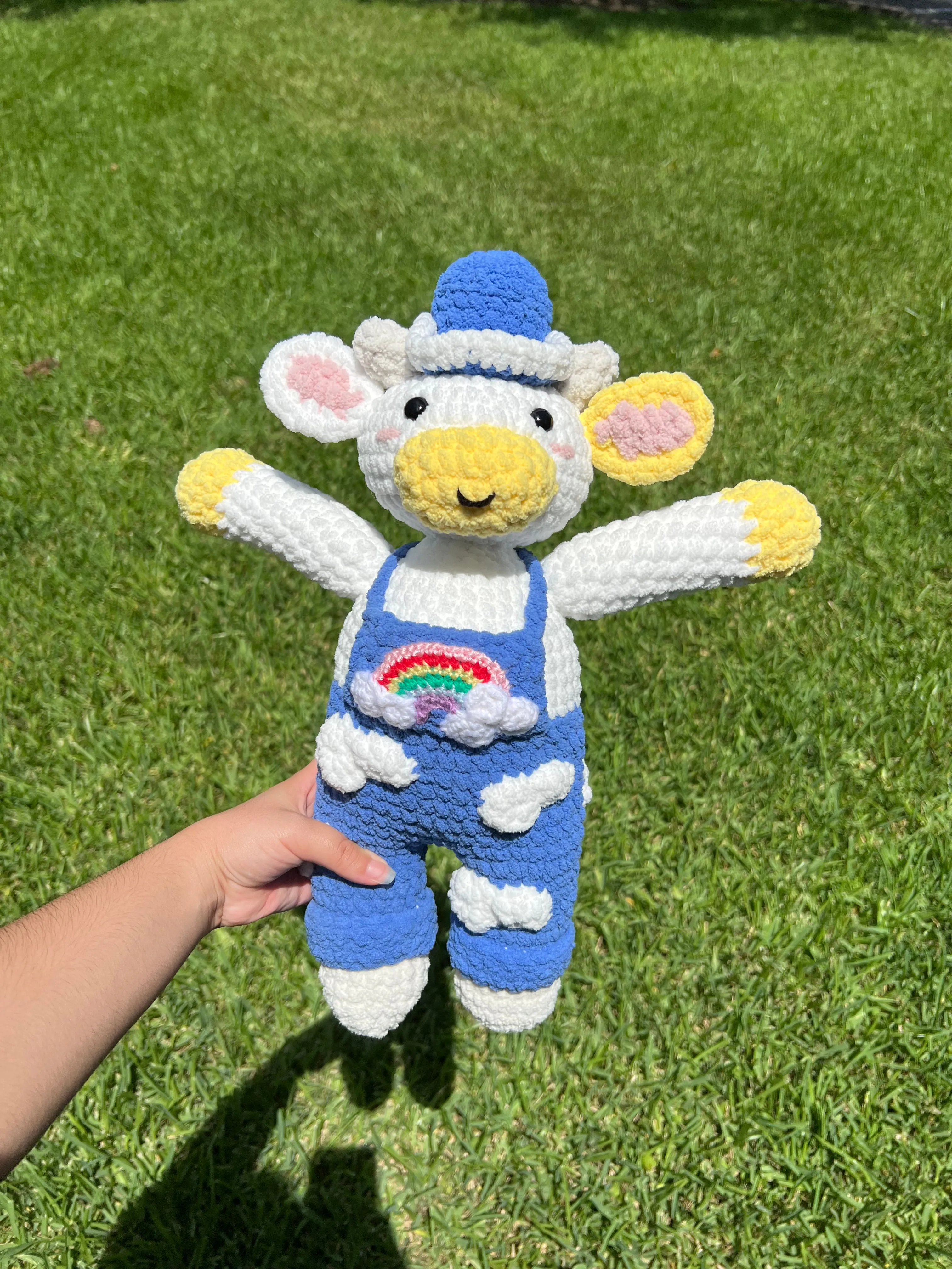 Product image for Crochet Dungaree Rainbow Cow