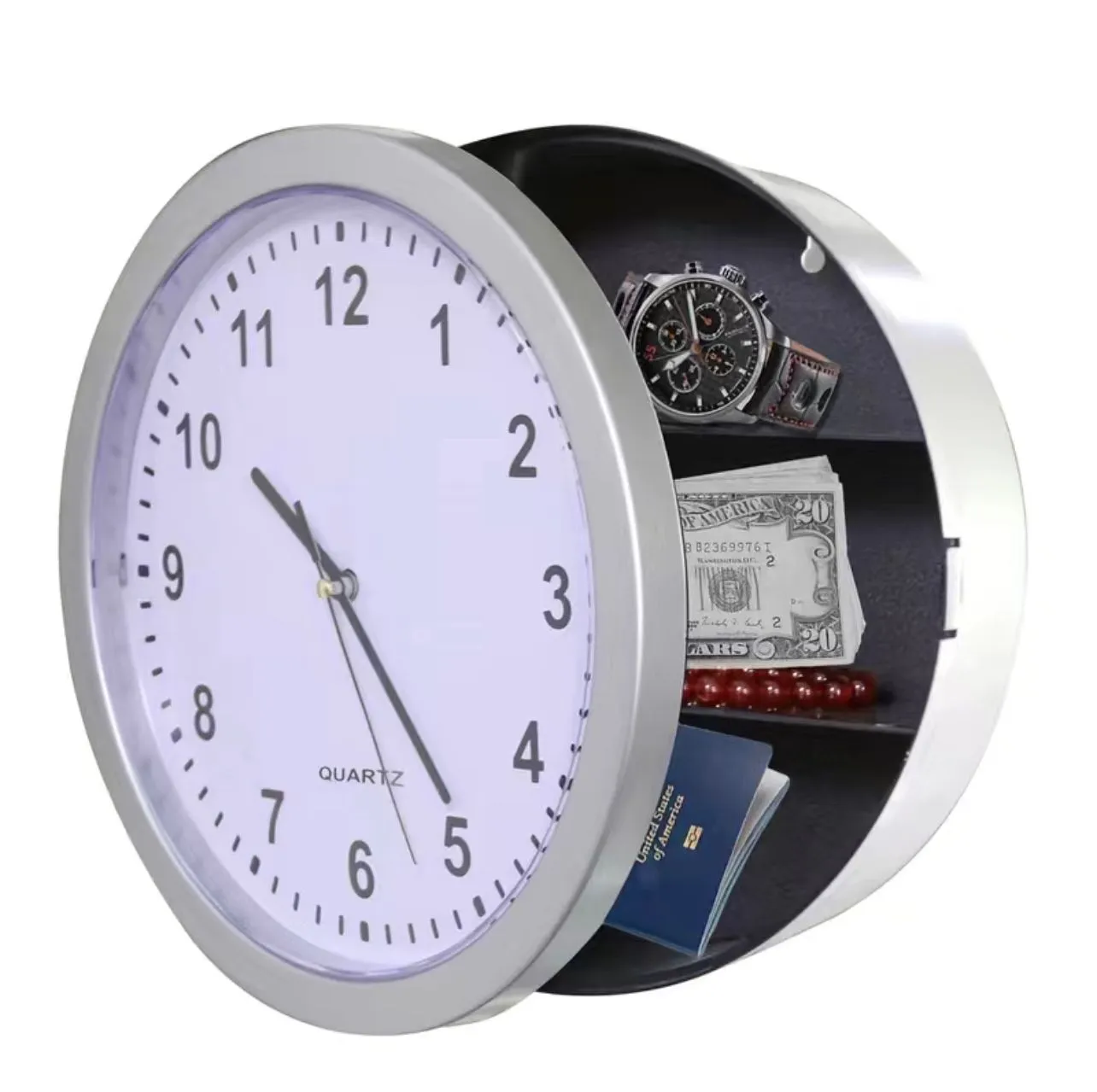 Product image for 1pc Clock Safe 10-Inch Battery-Operated Analog Clock With Hidden Wall Safe For Jewelry, Cash, Valuab