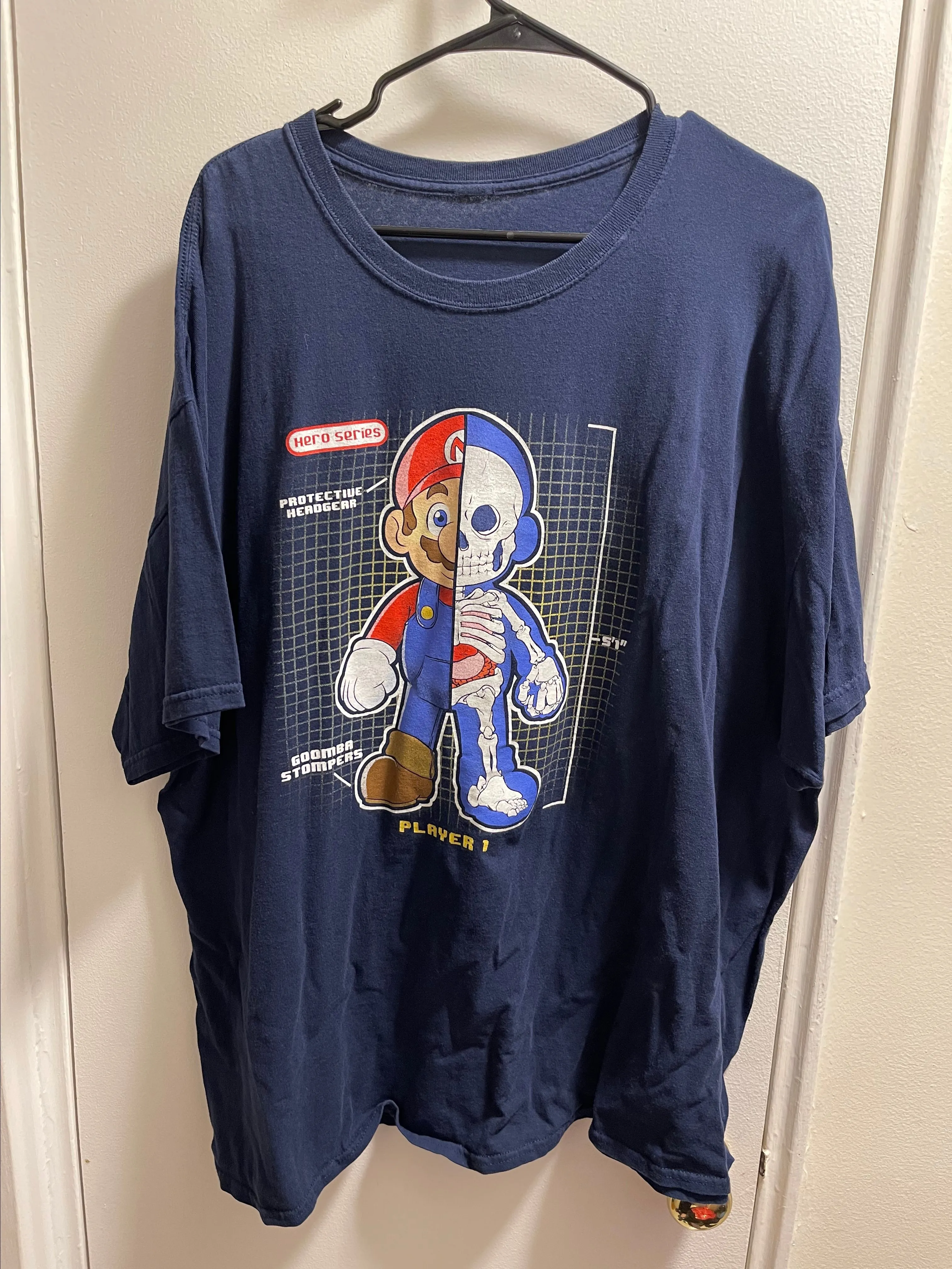 Product image for Super Mario Hero Series Player 1 2xl Adult Size Blue T-Shirt