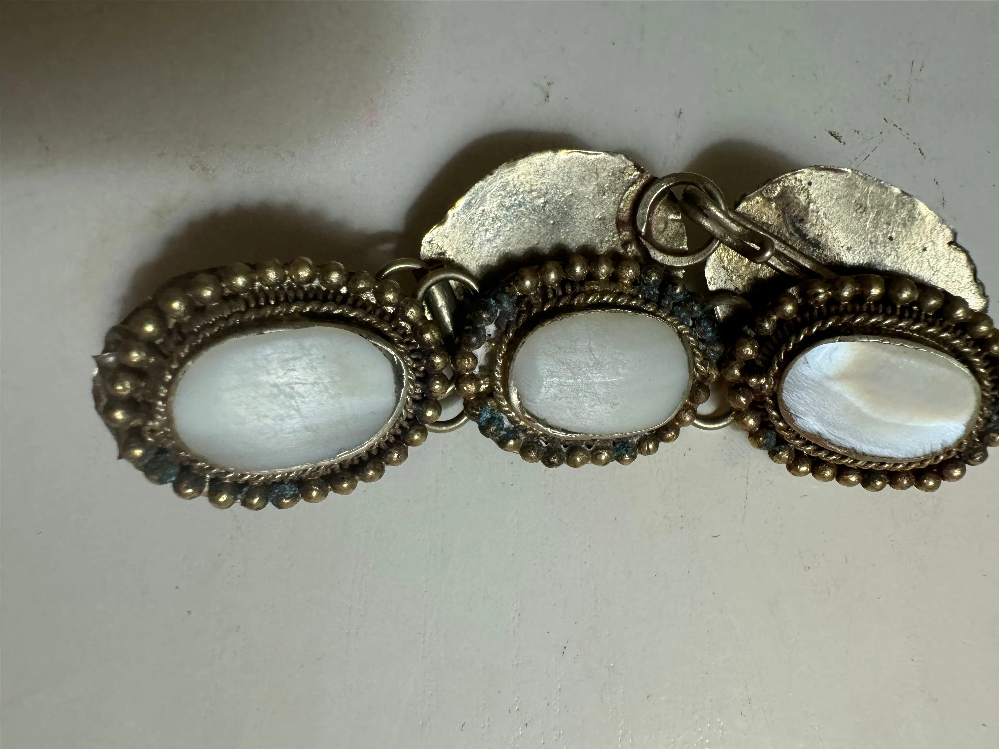 Product image for Antique bracelet gold toned with pearl like stones some tarnishing