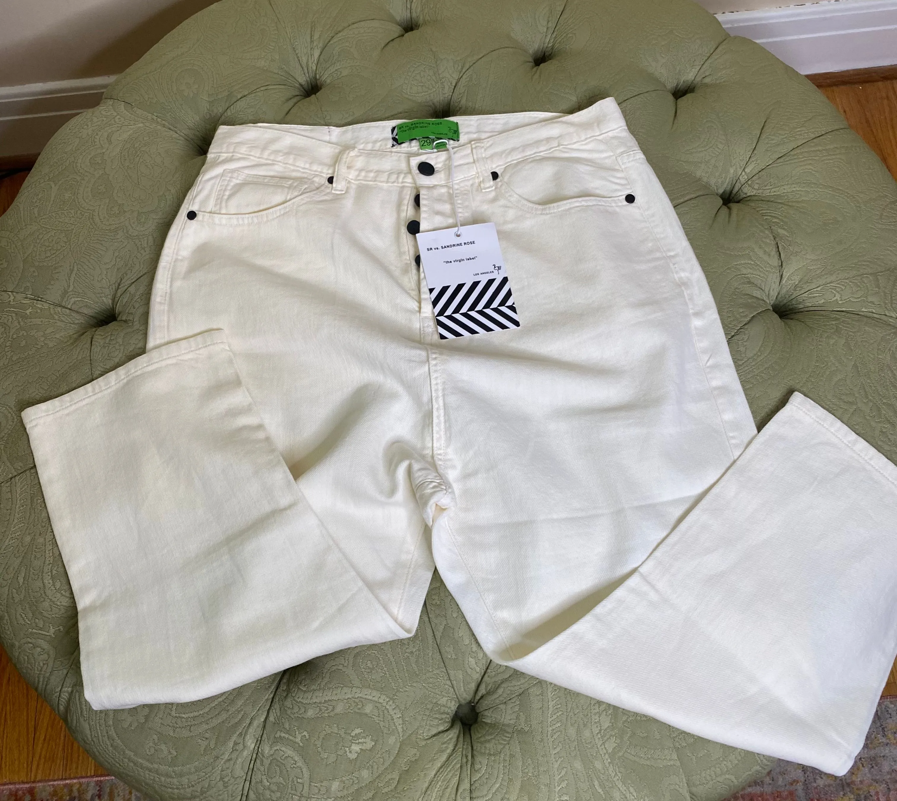 Product image for Sandrine Rose Pants Size 29 Cotton Linen Blend Ivory Retail $198