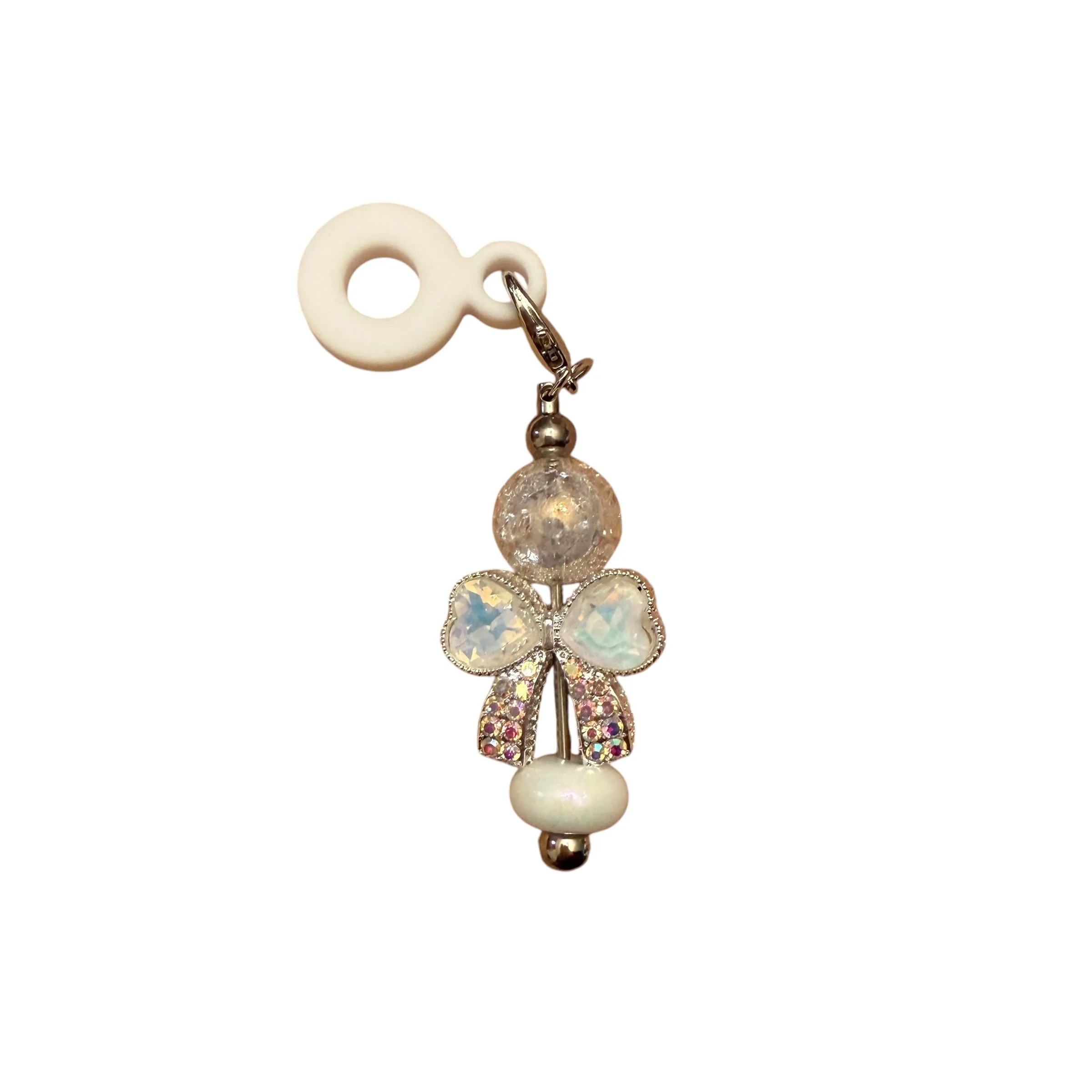 Product image for BIN: White Rhinestone Bow Straw Charm
