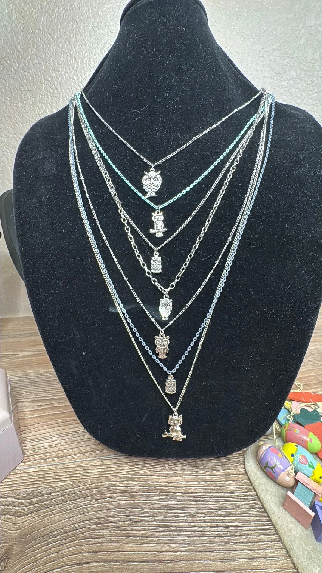 Product image for 3. Long 7 Layered Owl Charm Necklace