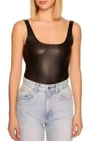 Product image for Susana Monaco Black Faux Leather Bodysuit