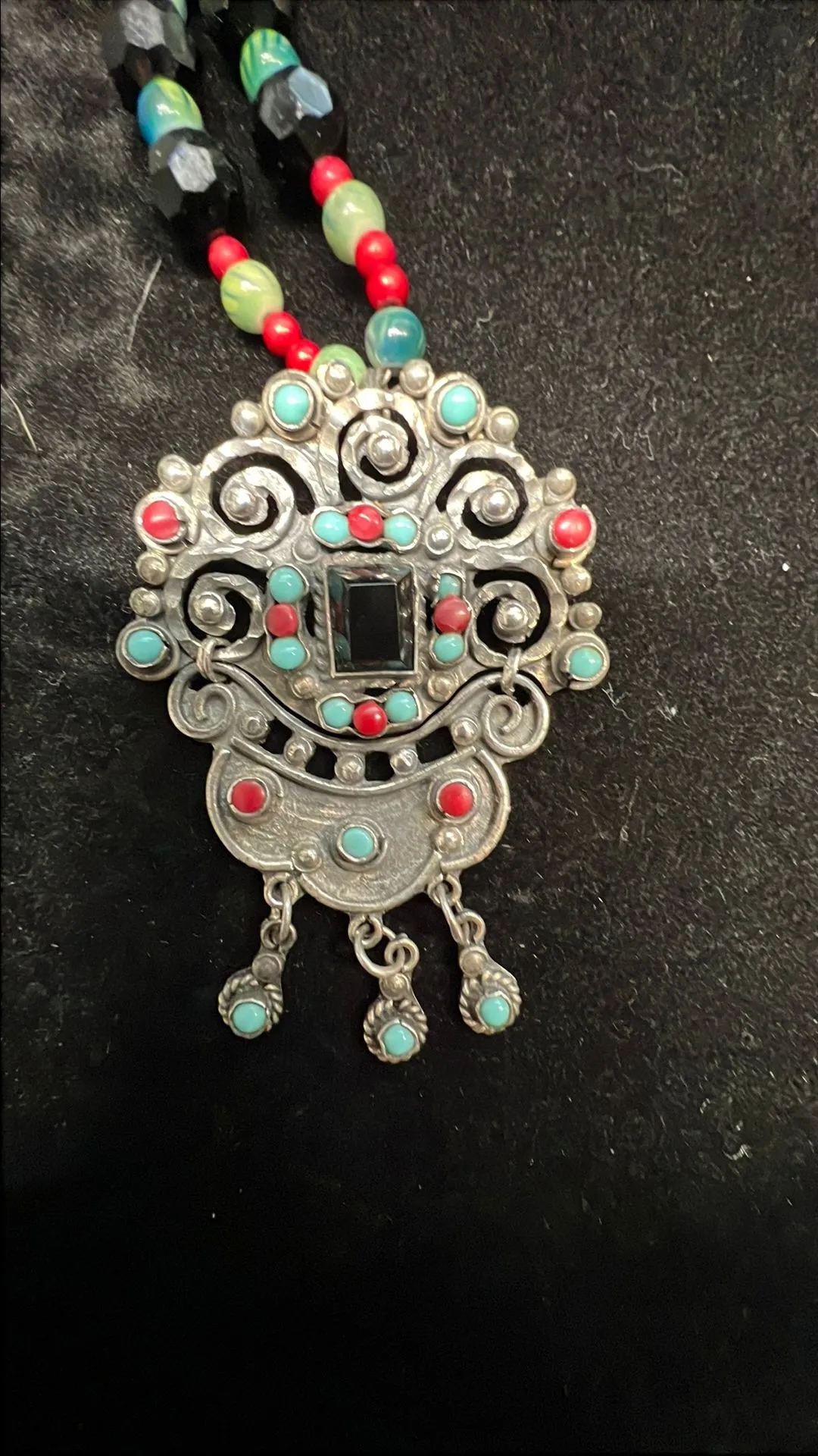 Product image for #008 Vintage Mexican Sterling Silver Pendant – Signed TL-118, Taxco 925, Turquoise & Coral