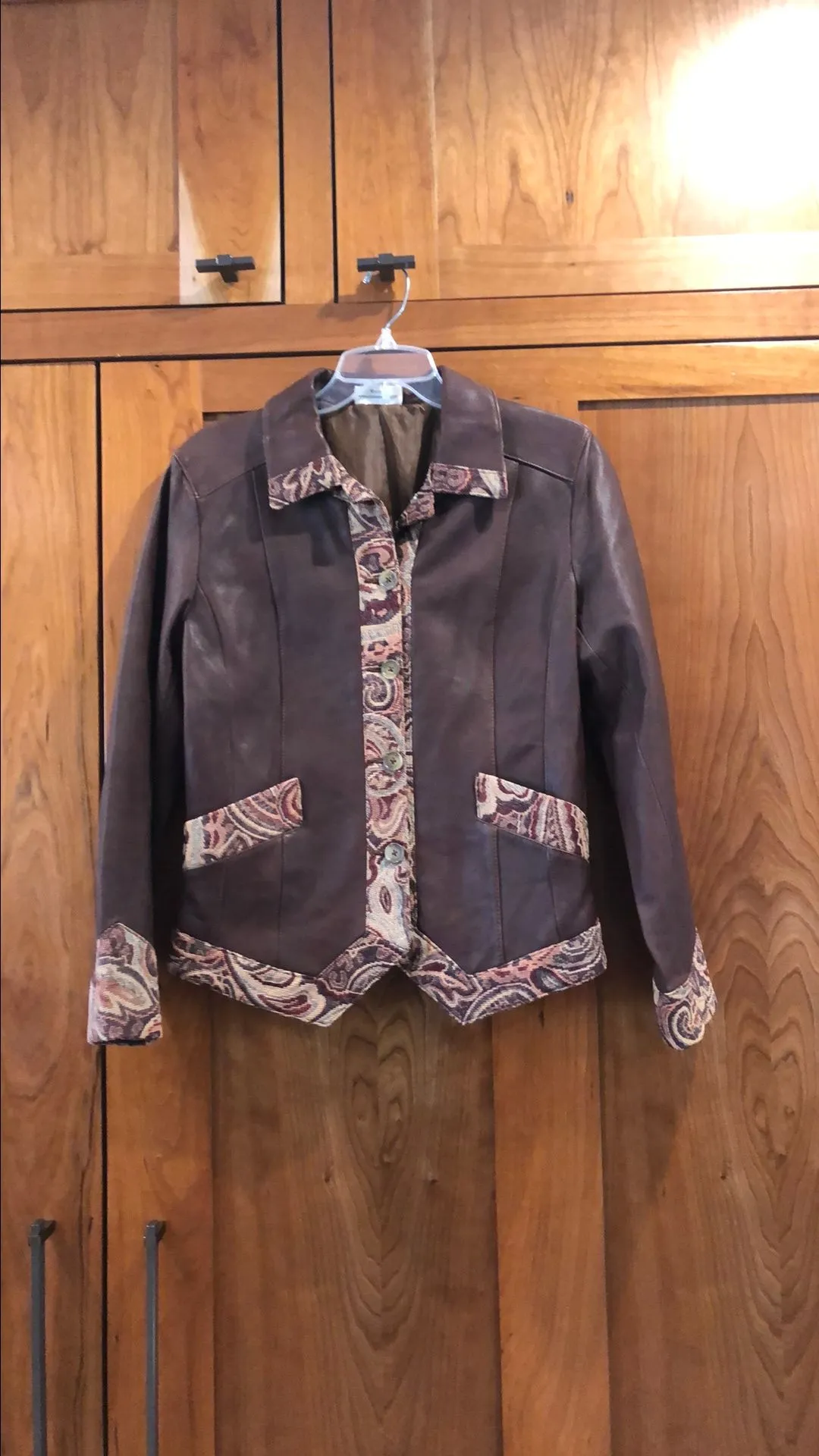 Product image for 5. Leather/Brocade jacket medium chest 20 length 25