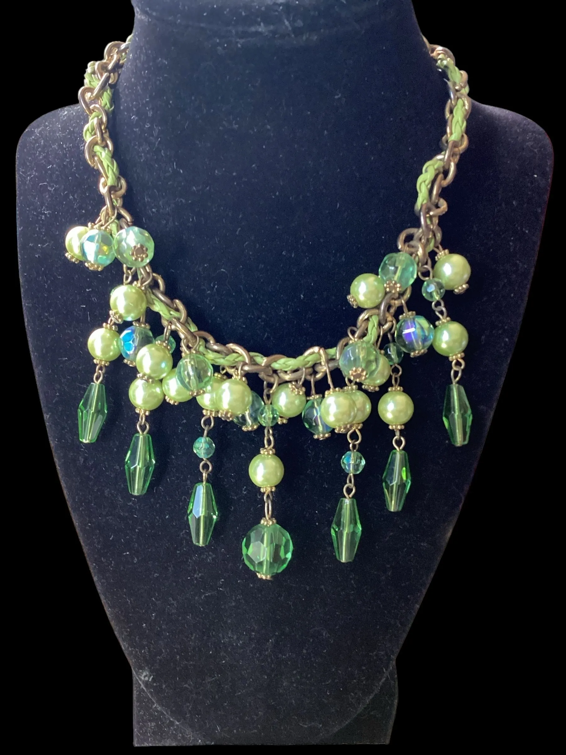Product image for Vintage Art Deco Style Green Glass & Pearl Necklace