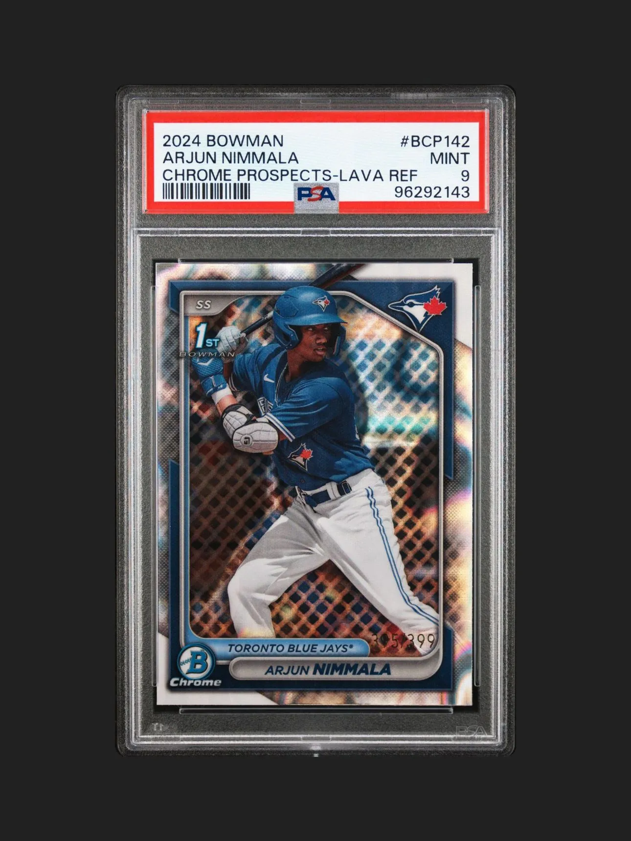 Product image for 2024 Bowman Chrome Prospects Arjun Nimmala BCP142 Chrome Prospects-Lava Ref PSA MINT 9