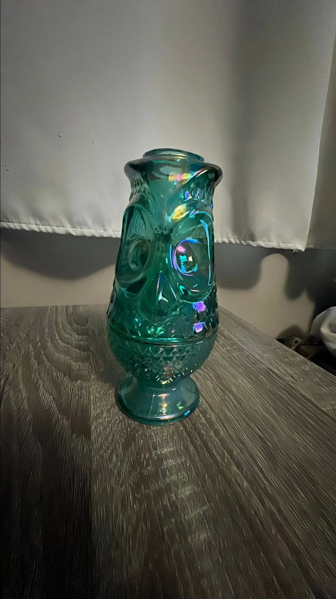 Product image for New Viking Teal Carnival Glass 2 Piece Owl Fairy Light by Mosser. Glows