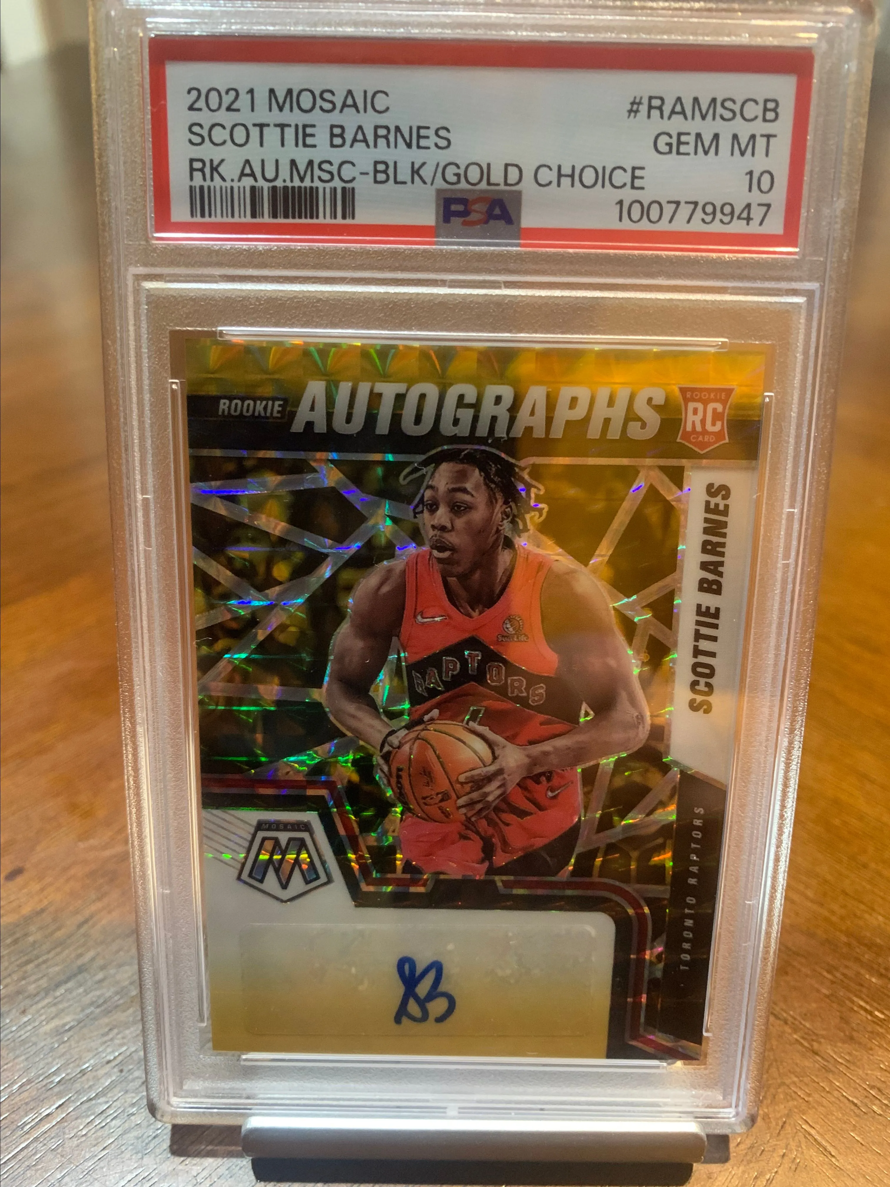 Product image for 2021 Mosaic Basketball Scottie Barnes Rookie Autograph Black Gold Choice 6/8 PSA 10