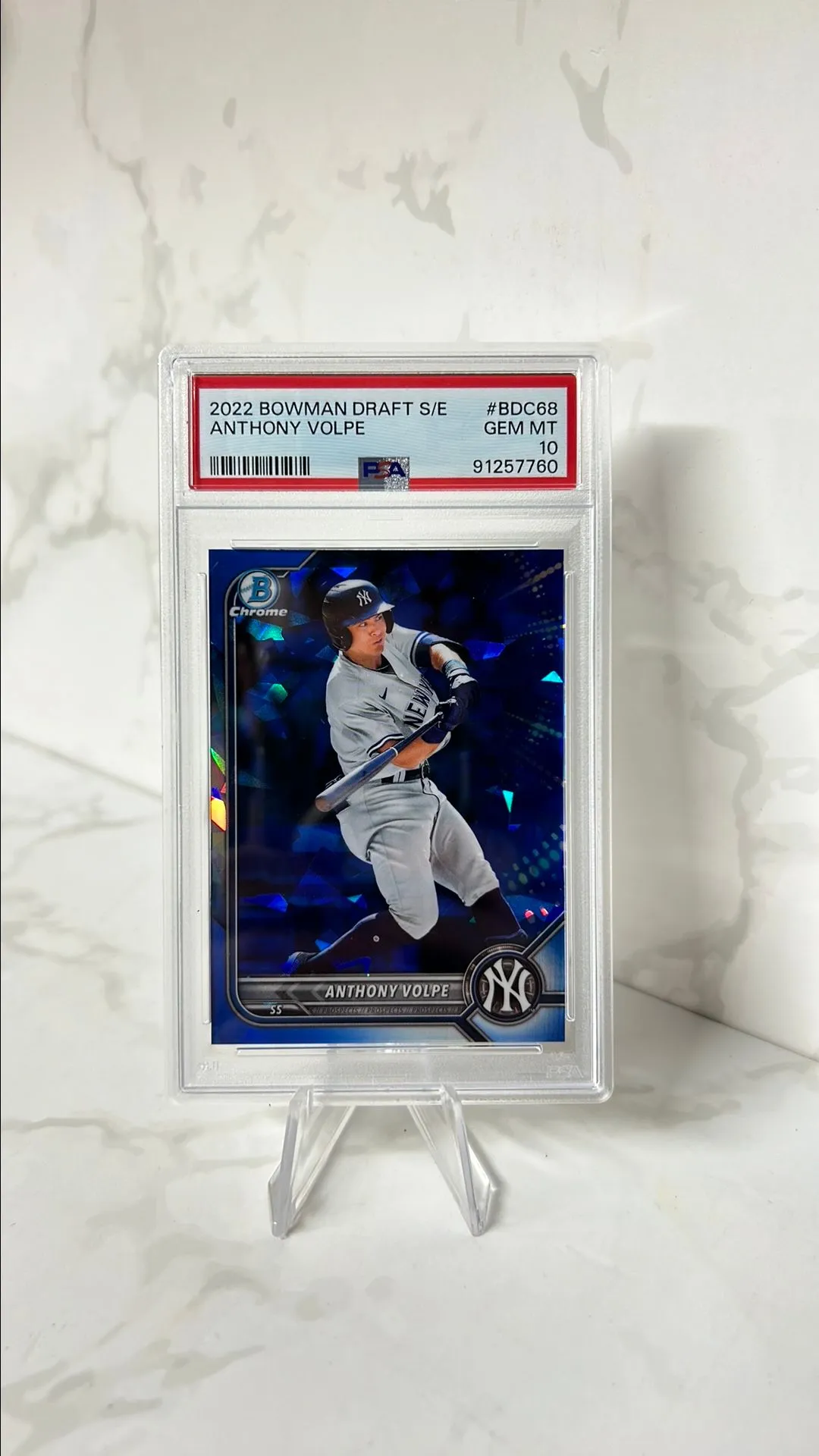Product image for 2022 Bowman Draft Chrome Sapphire Edition Anthony Volpe BDC68  PSA GEM MT 10 Yankees