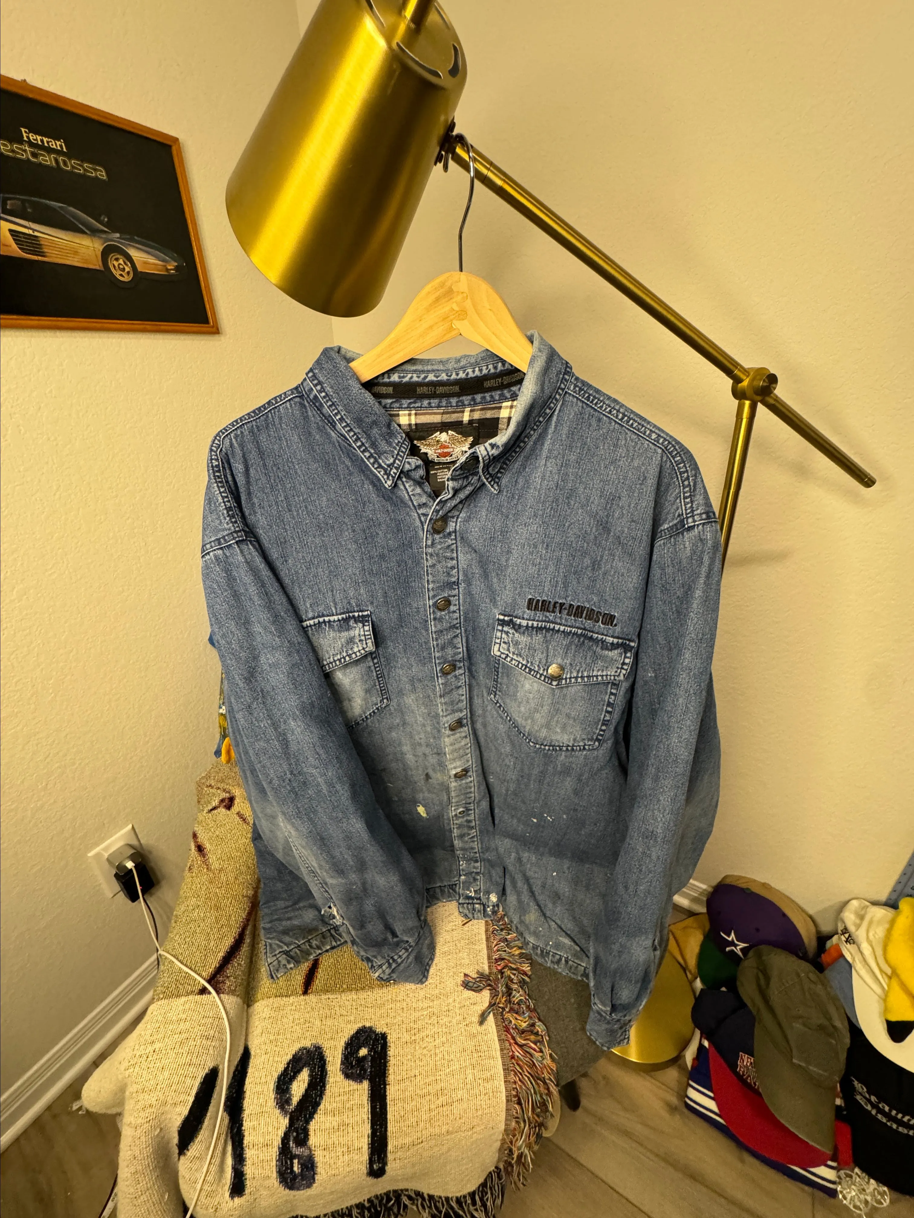 Product image for Harley Davidson Wolf Blanket lined Denim jacket