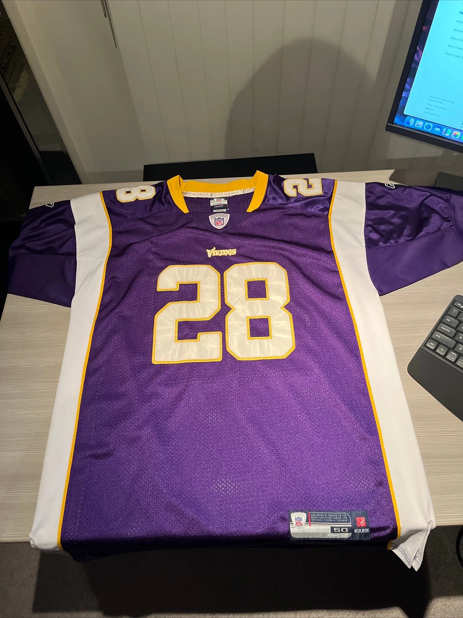 Product image for Minnesota Vikings Adrian Peterson Reebok NFL Equipment Jersey Size 50 Purple stitched