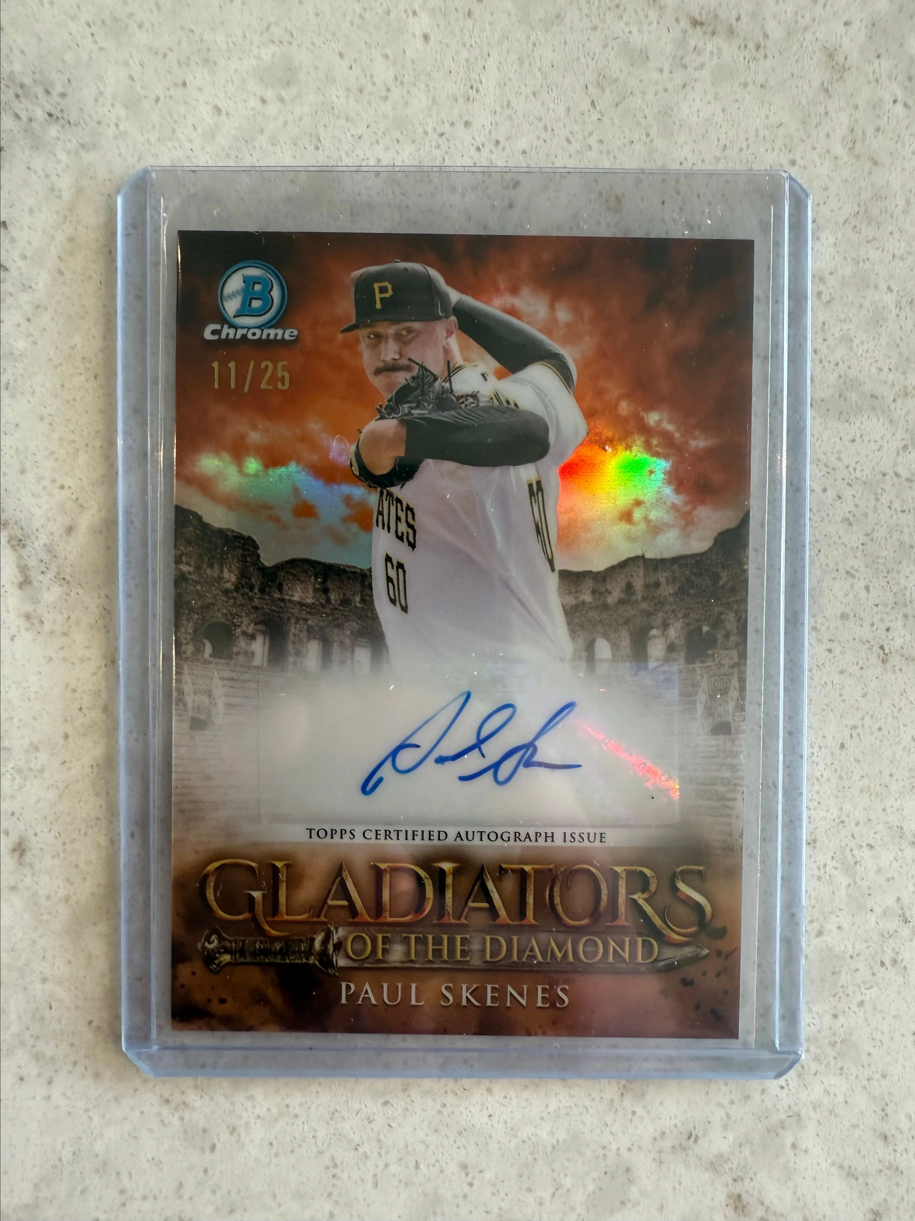 Product image for 2024 Bowman Chrome Paul Skenes Gladiators Auto Insert Orange /25