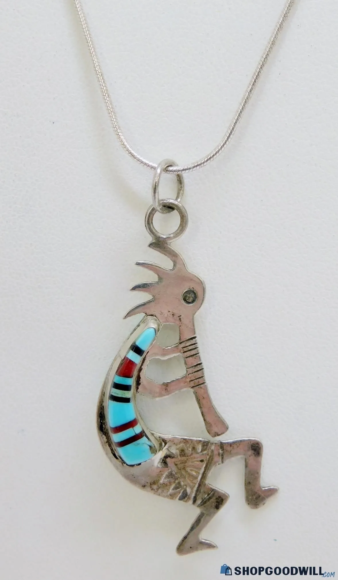 Product image for #005 Sterling Silver Double-sided Kokopelli Necklace