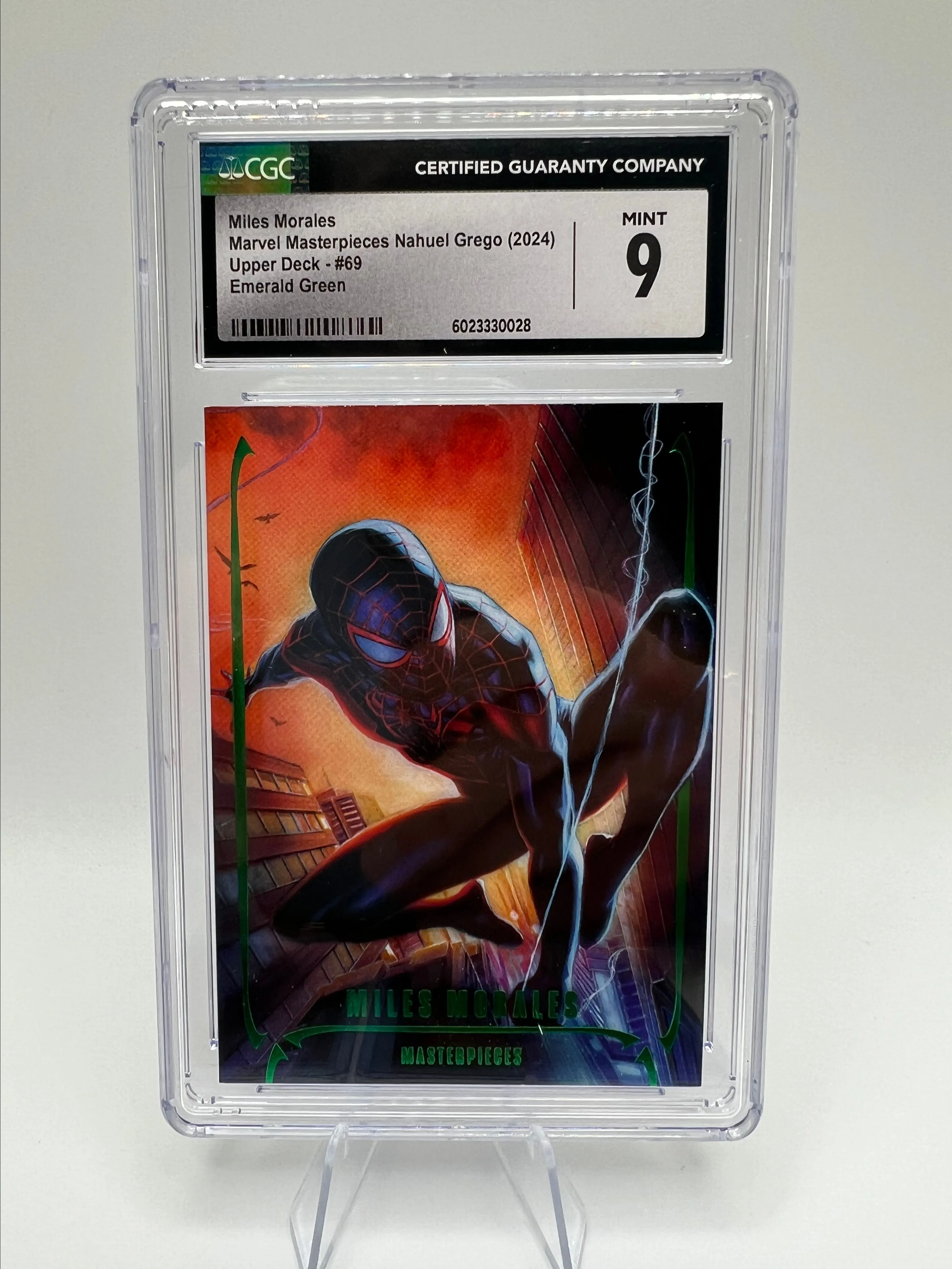 Product image for 2024 Marvel Masterpieces Miles Morales #69 Emerald Green /25 CGC 9