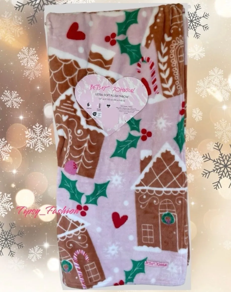 Product image for Betsey Johnson Christmas Gingerbread House Oversized Throw Blanket New