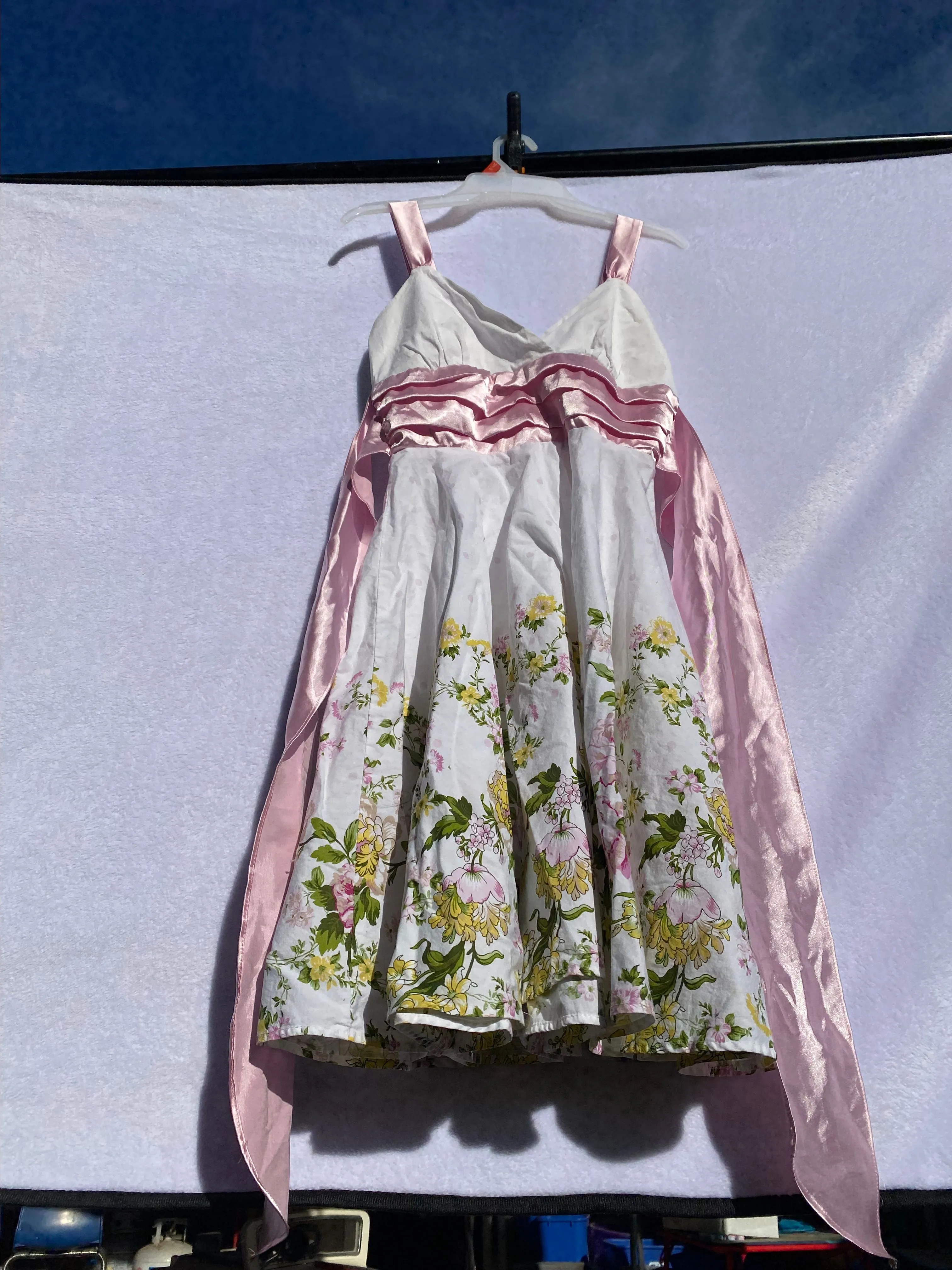 Product image for Finesse Women S Floral SunDress Tie Belt A-line White Pink (Stained)