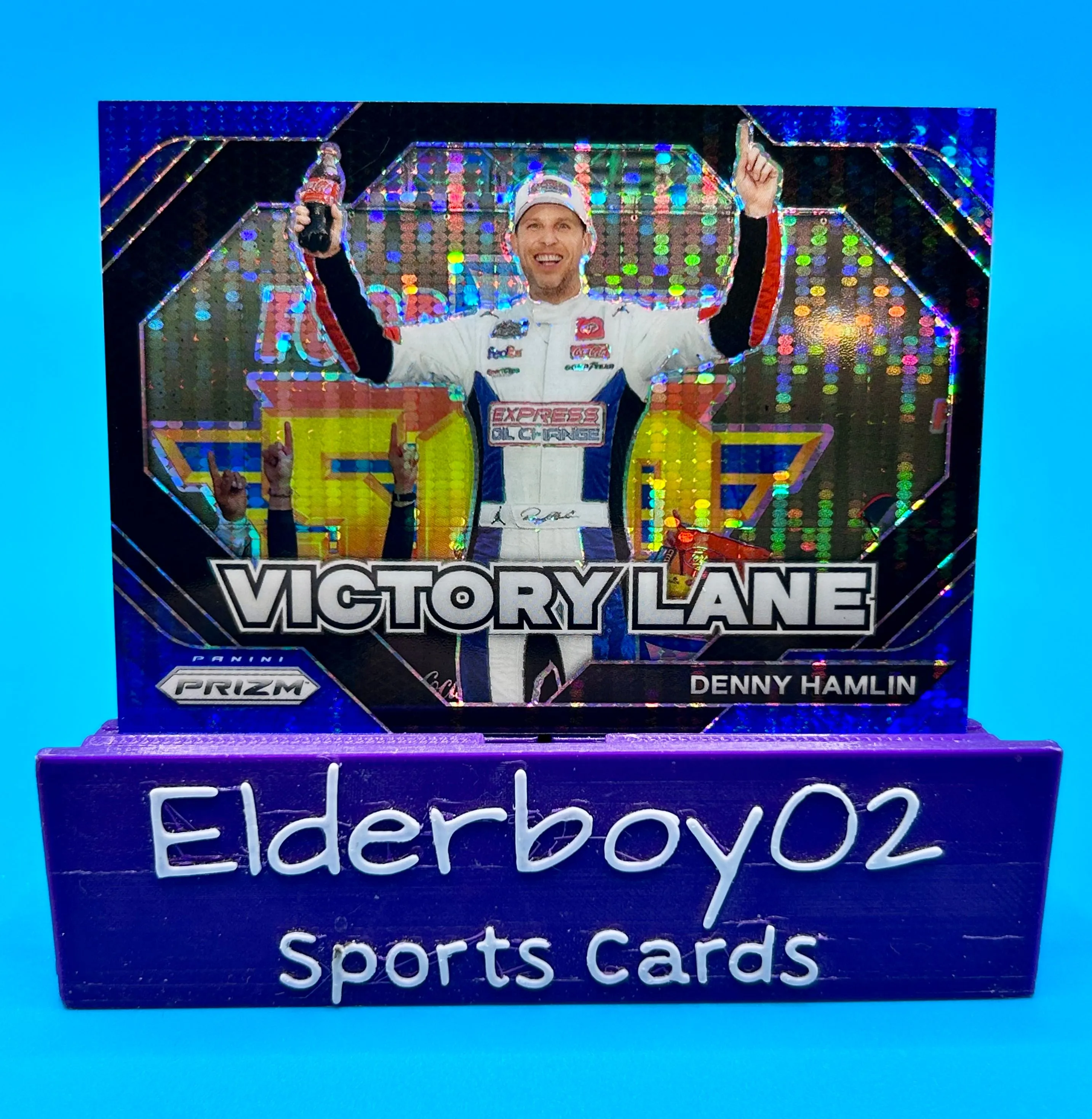 Product image for Denny Hamlin 32/75 Victory Lane Blue Pulsar Prizm 2024 Panini Prizm Racing Nascar