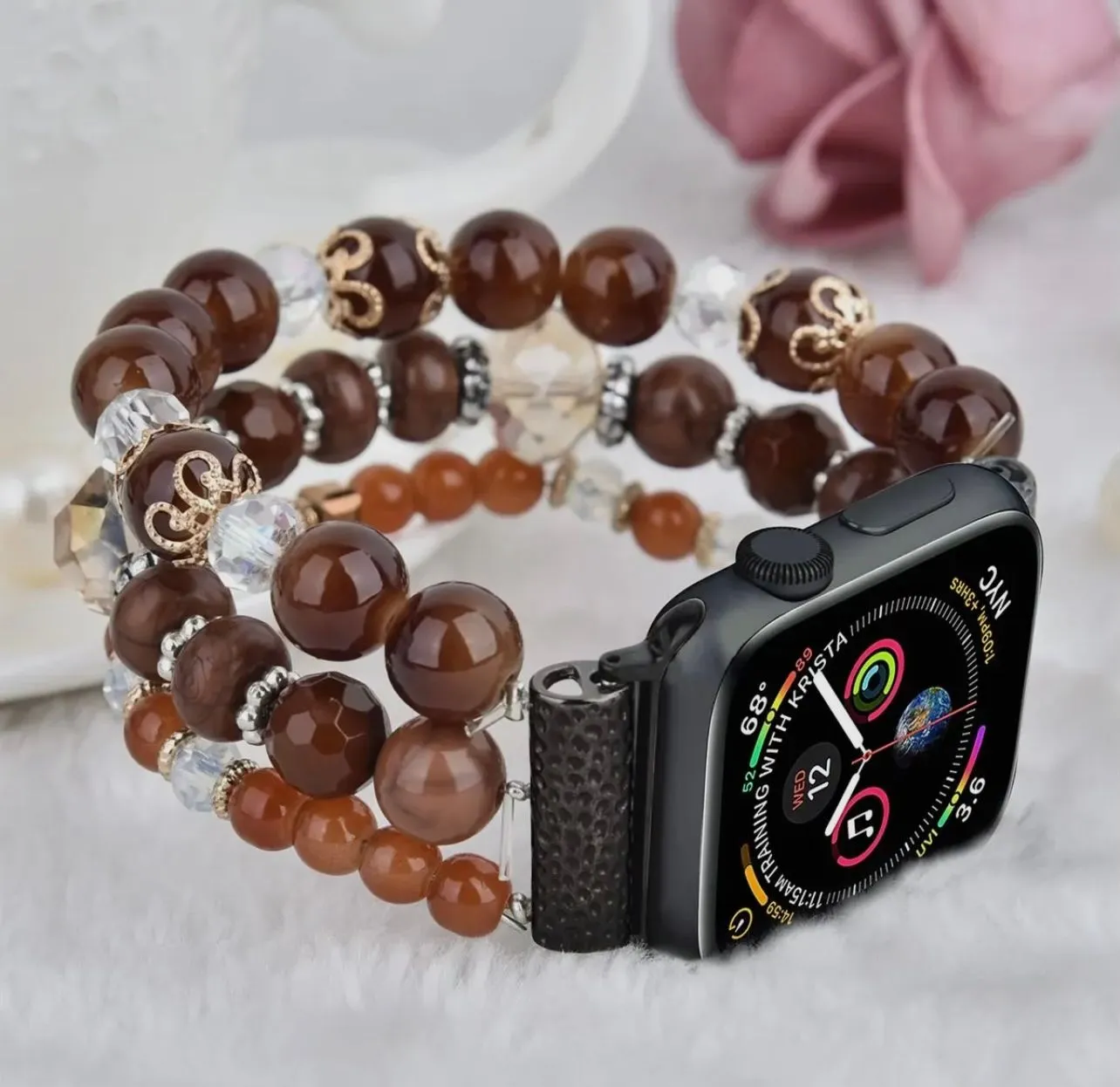 Product image for Brown glass beaded, smart, watchband