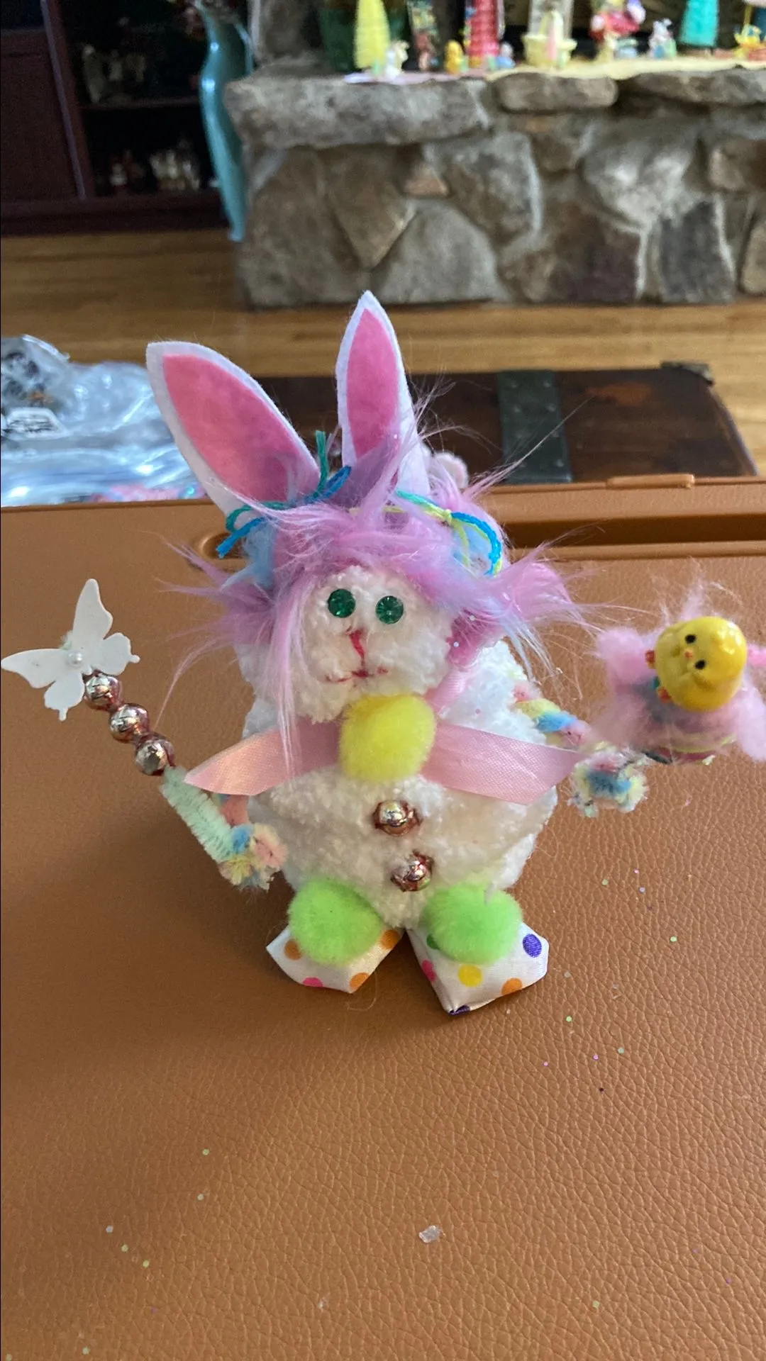 Product image for Handmade 5" chenille bunny rabbit with accessories crazy hair