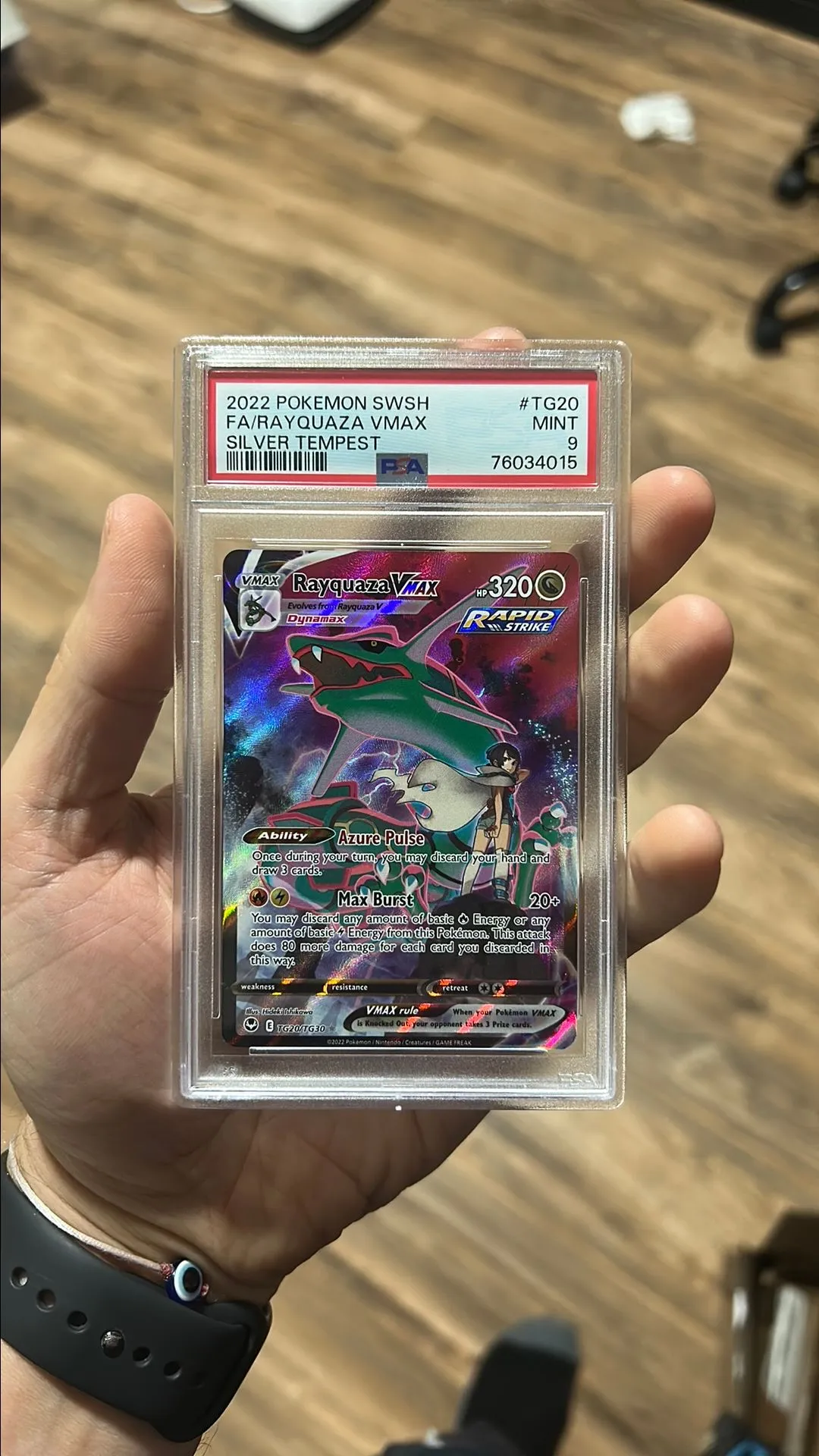 Product image for 2022 Pokemon Sword & Shield Silver Tempest Fa/Rayquaza Vmax Silver Tempest PSA MINT 9
