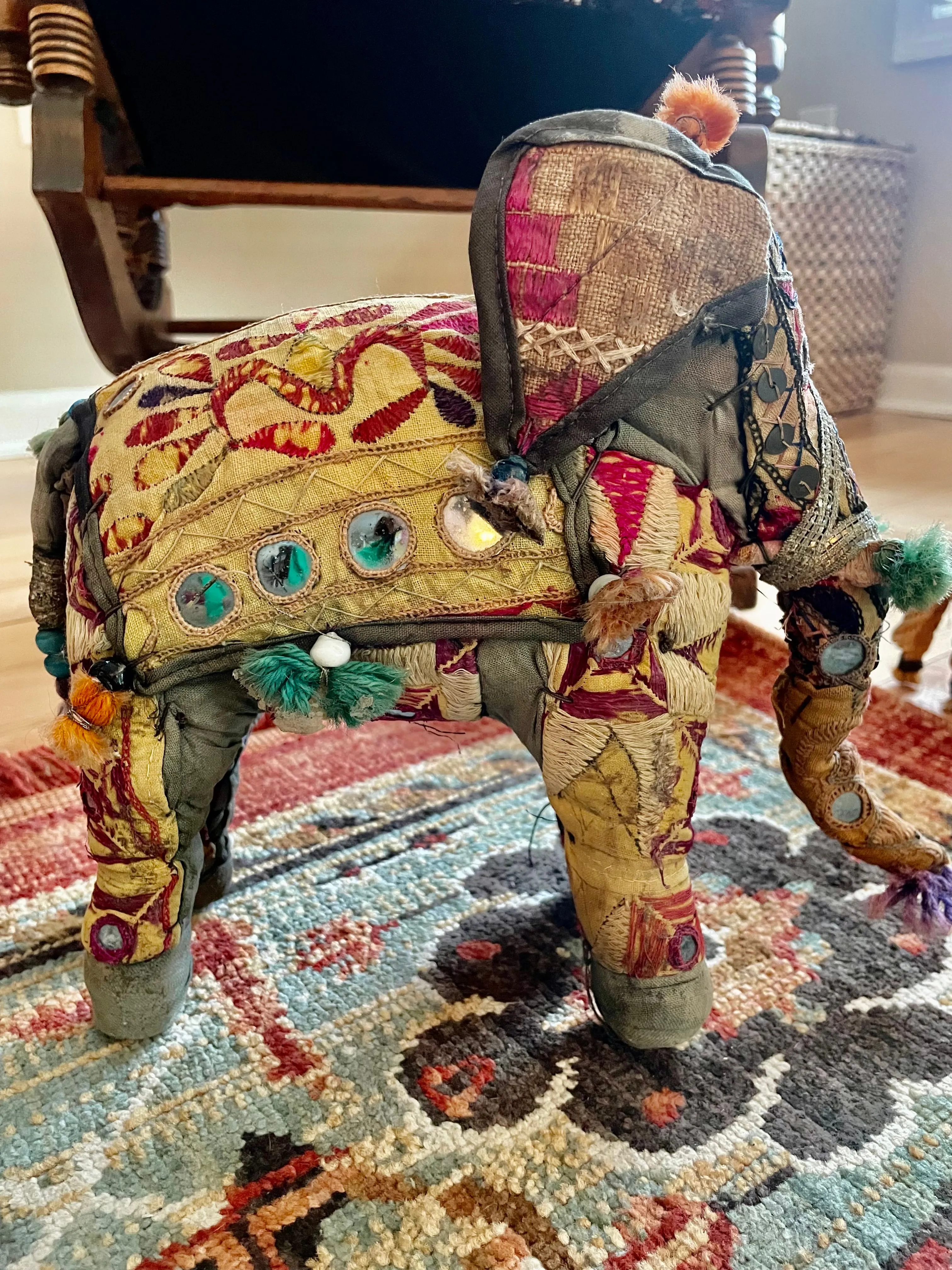 Product image for Antique Hand-stuffed, Hand-Embroidered Elephant; India