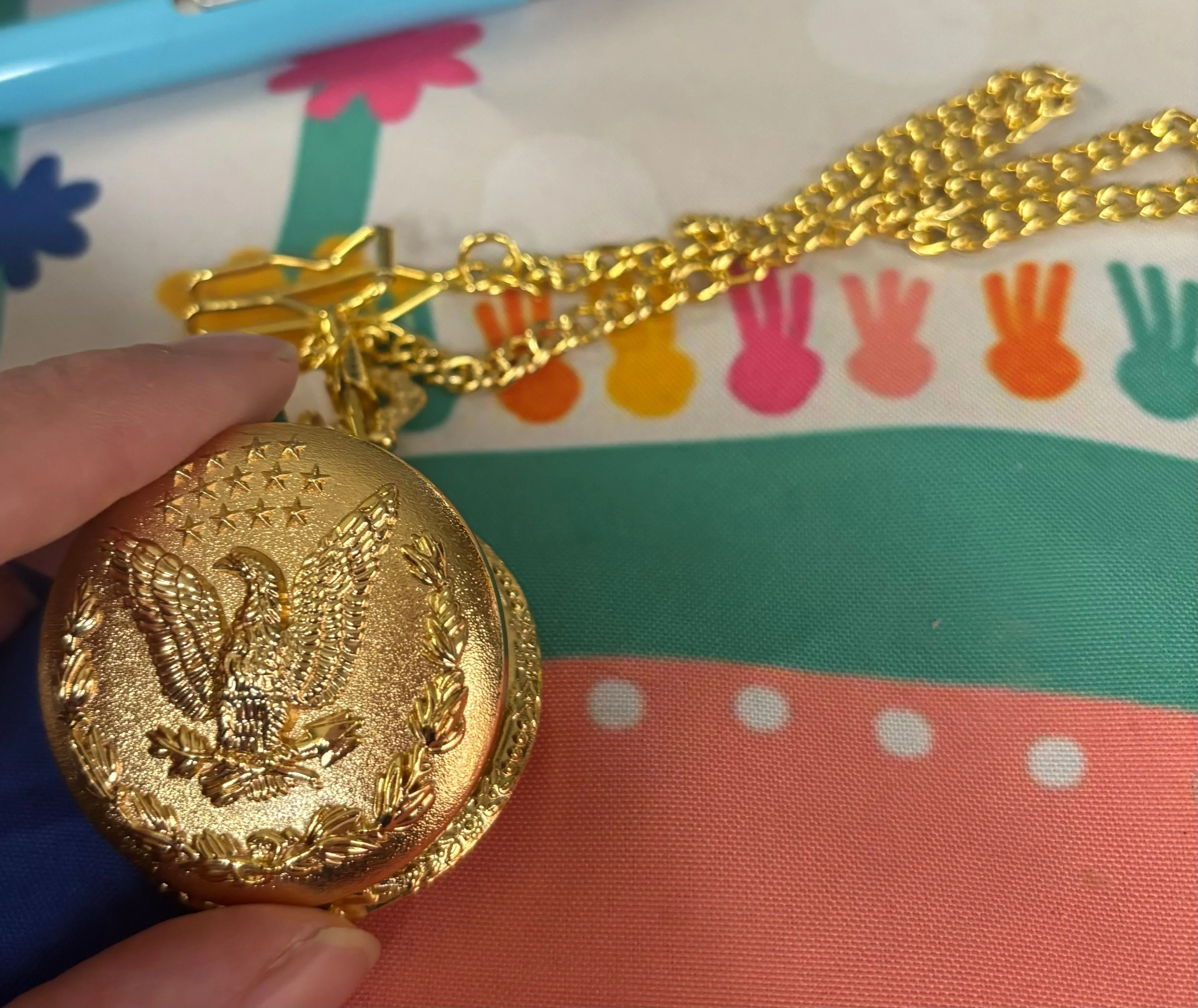 Product image for NEW U.S.A America Eagle Gold Tone Pocket Watch