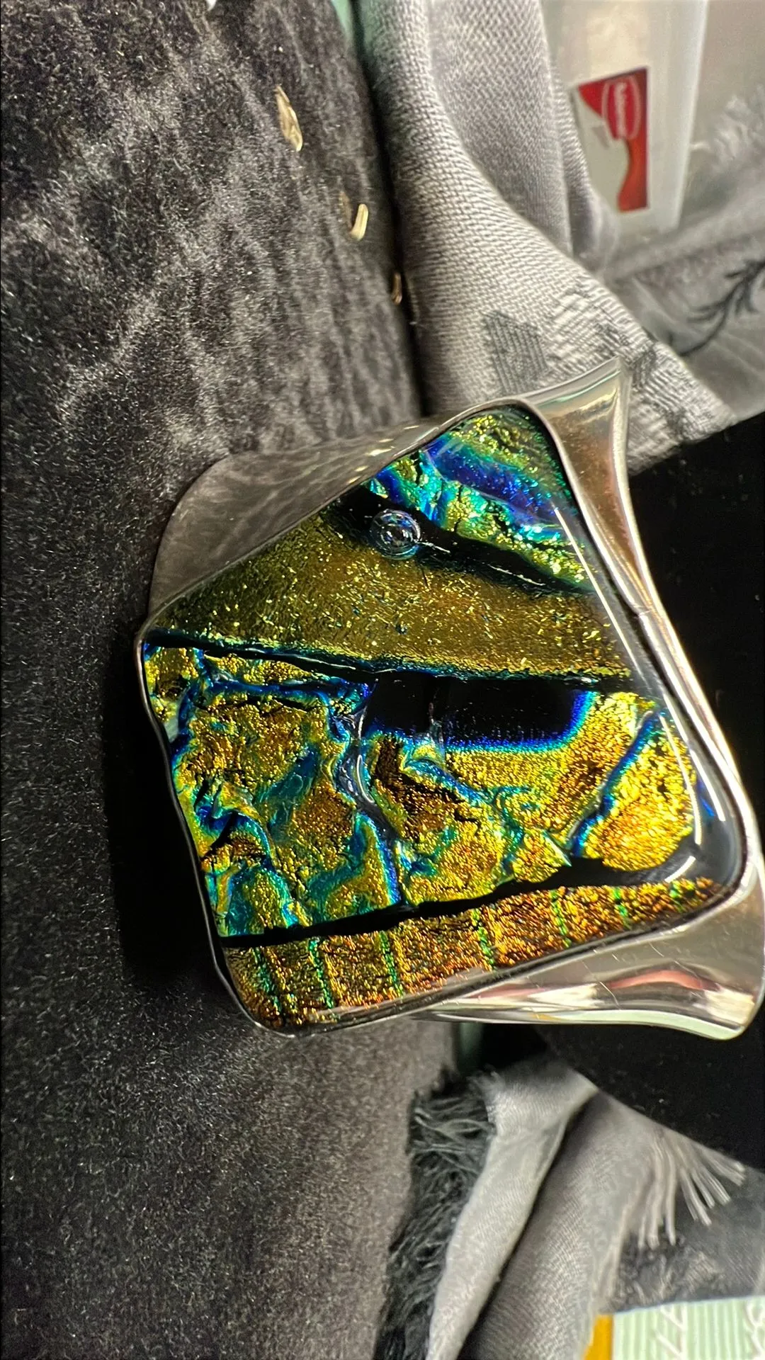 Product image for #006 Vintage 90g Sterling Silver & Dichroic Glass Cuff Bracelet – Bold Modernist Artisan Design