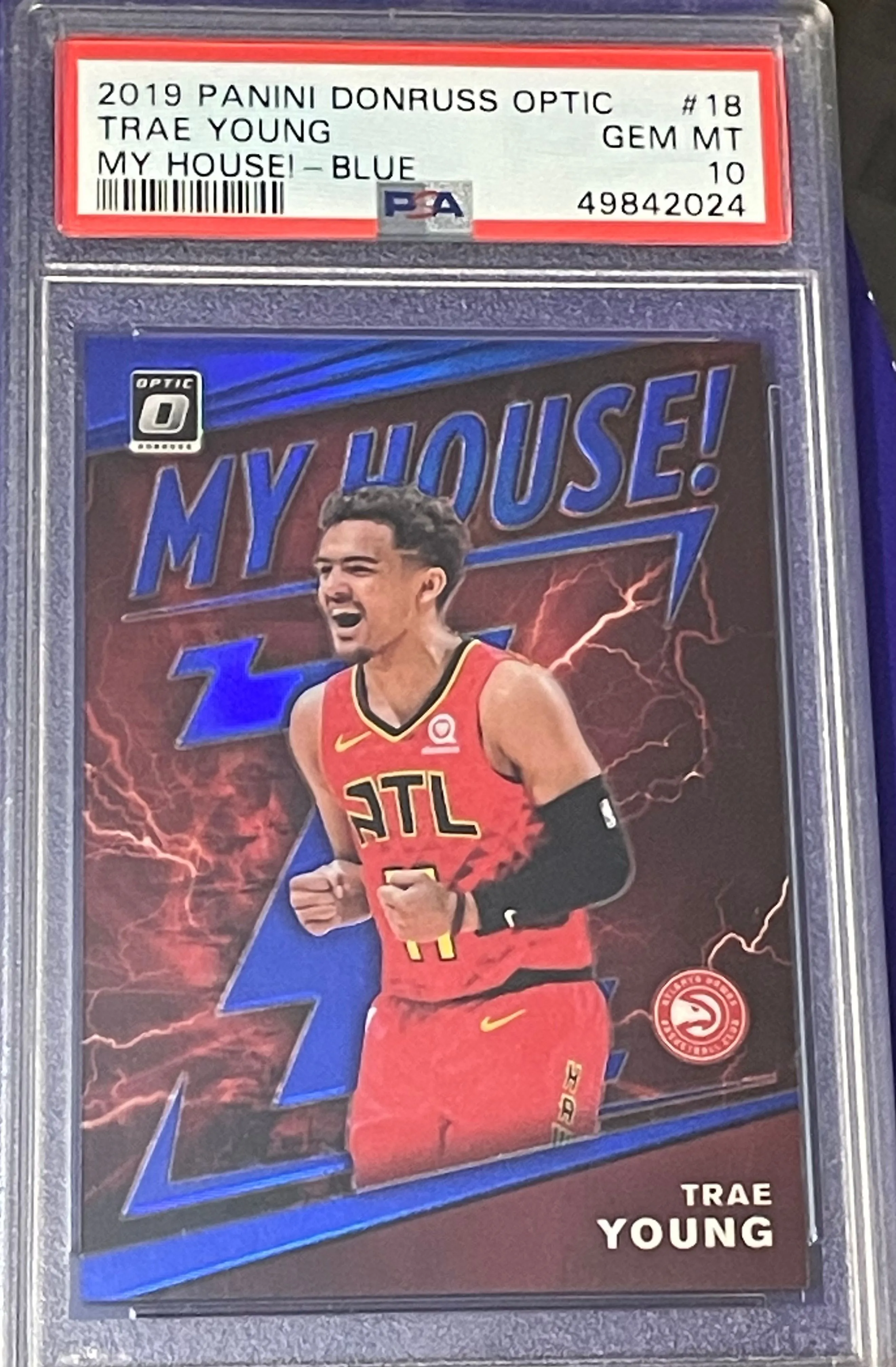 Product image for 2019 Panini Donruss Optic My House! Trae Young 18 My House!-Blue PSA GEM MT 10