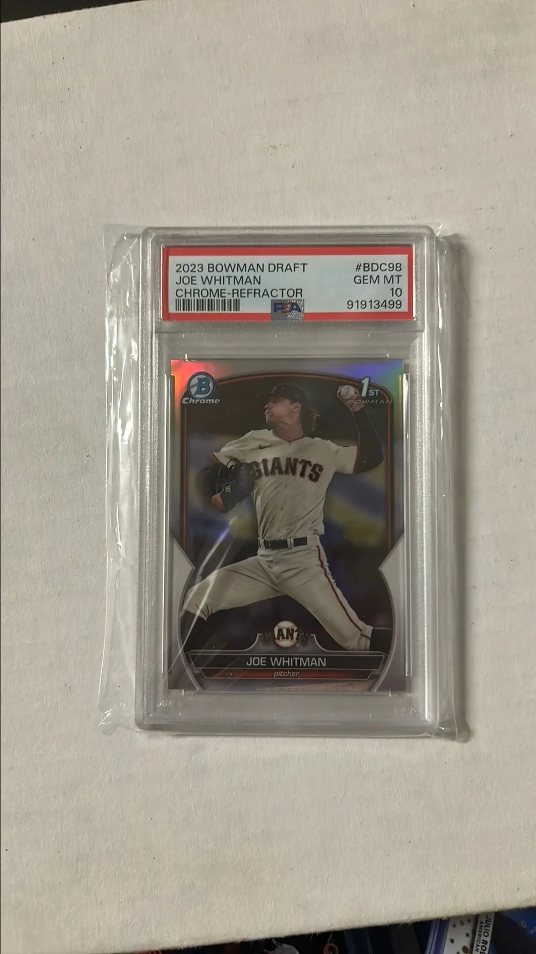 Product image for 2023 Bowman Draft Joe Whitman BDC98 Chrome-Refractor PSA GEM MT 10