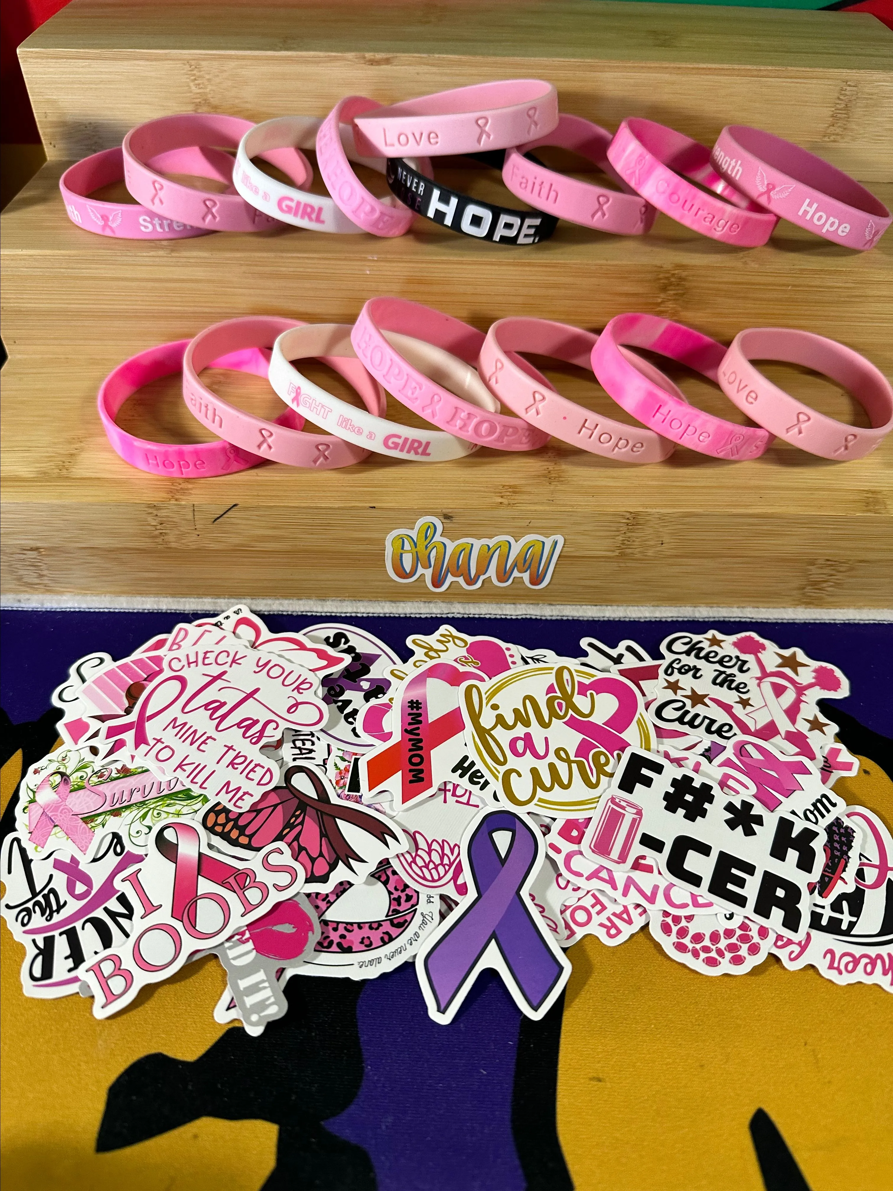 Product image for Breast cancer bracelet and two breast cancer stickers