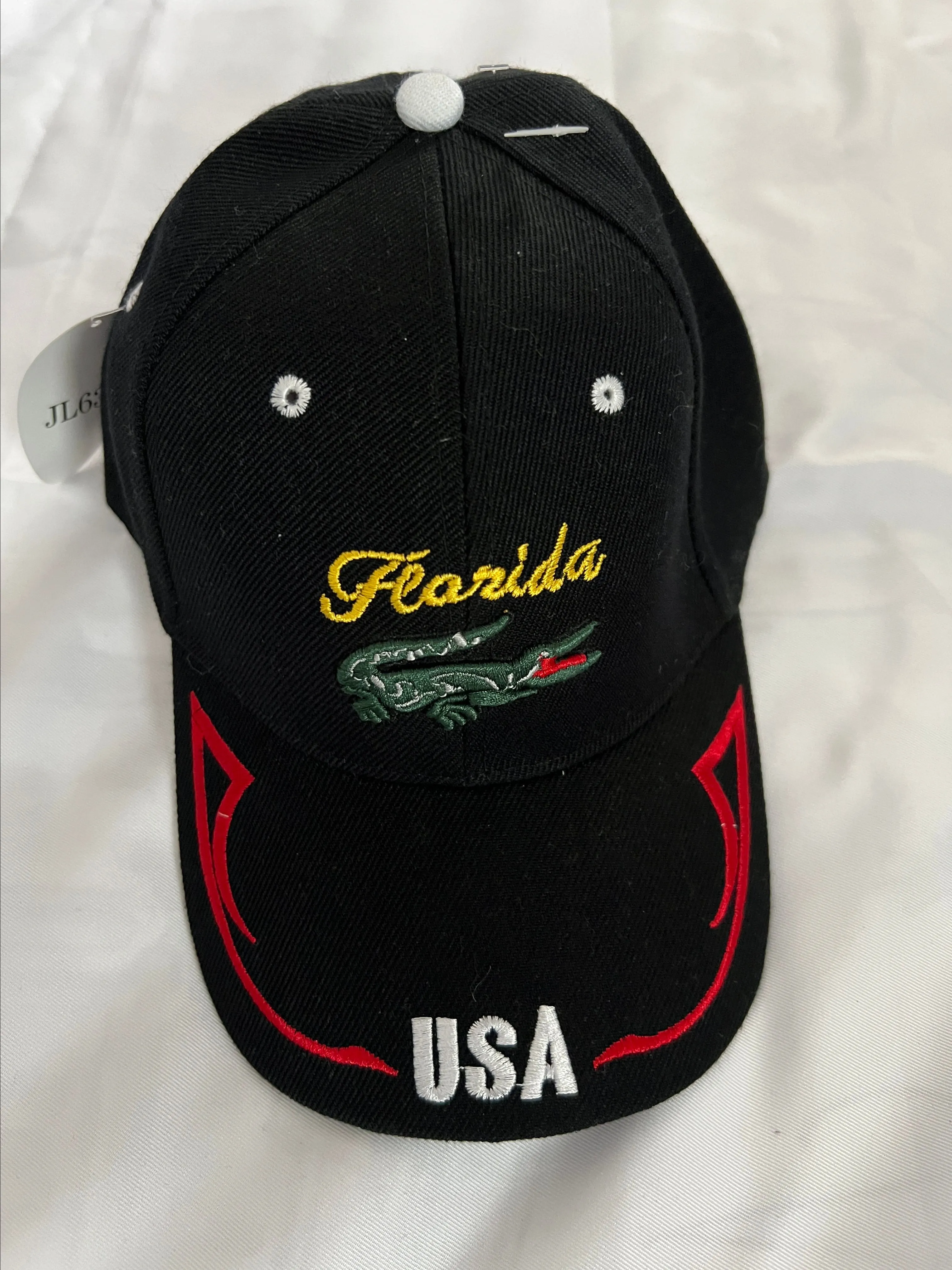 Product image for NWT Florida USA Hat Black Tourist Gold Script Over Alligator Adjustable Strap Cap