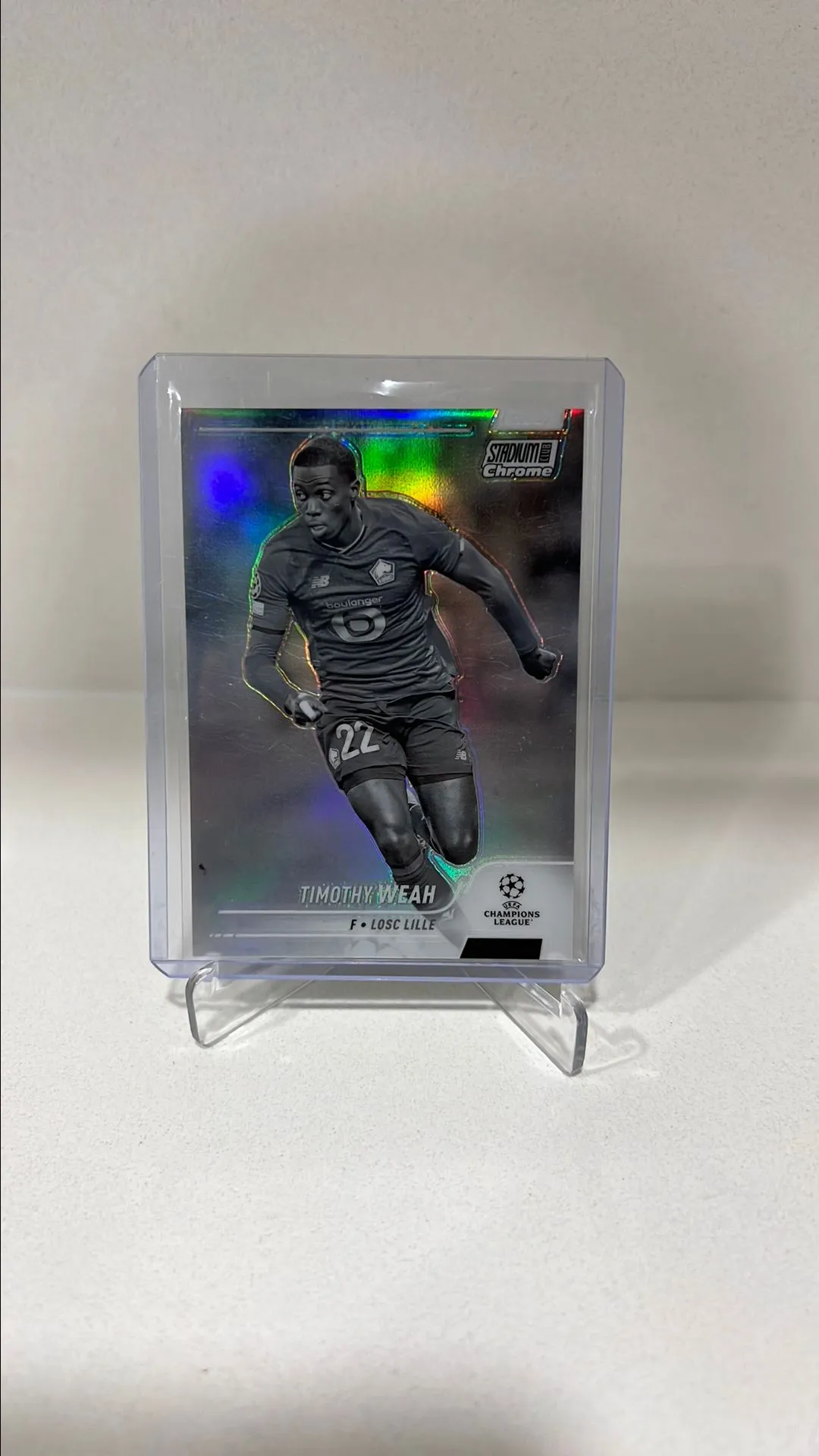 Product image for Timothy Weah LOSC Lille /299 #35 UEFA Champions League Stadium Club Chrome Black & White Refractor