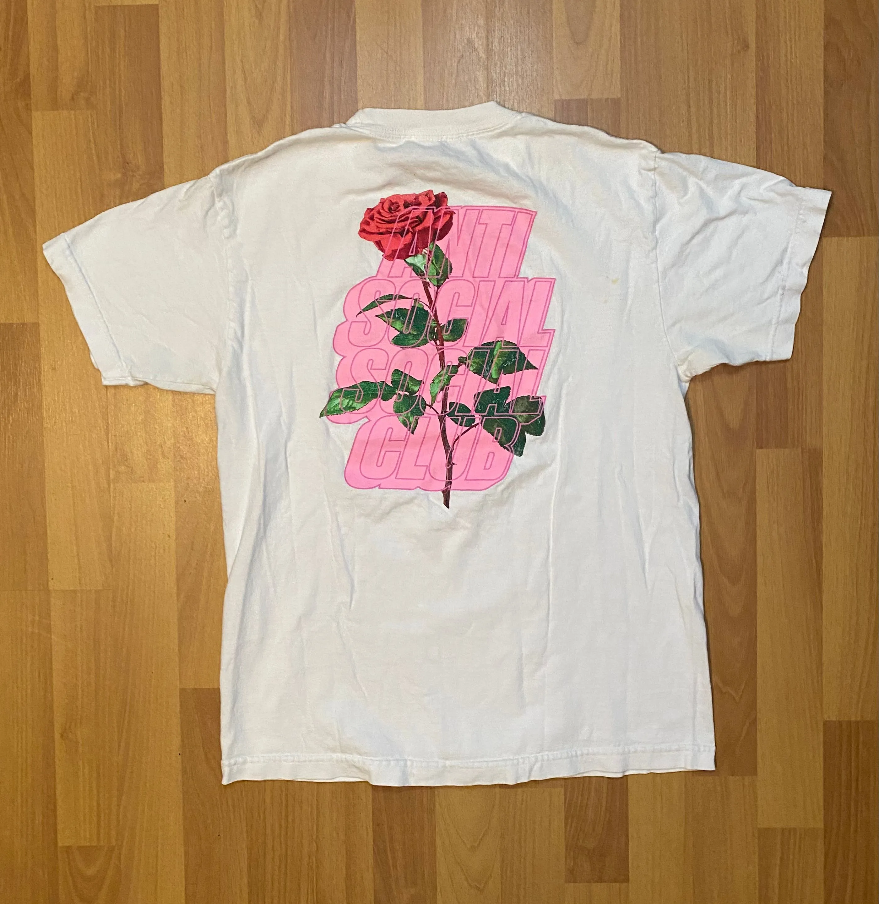 Product image for Antisocial Social Club Red Rose White T Shirt with Pink Trim