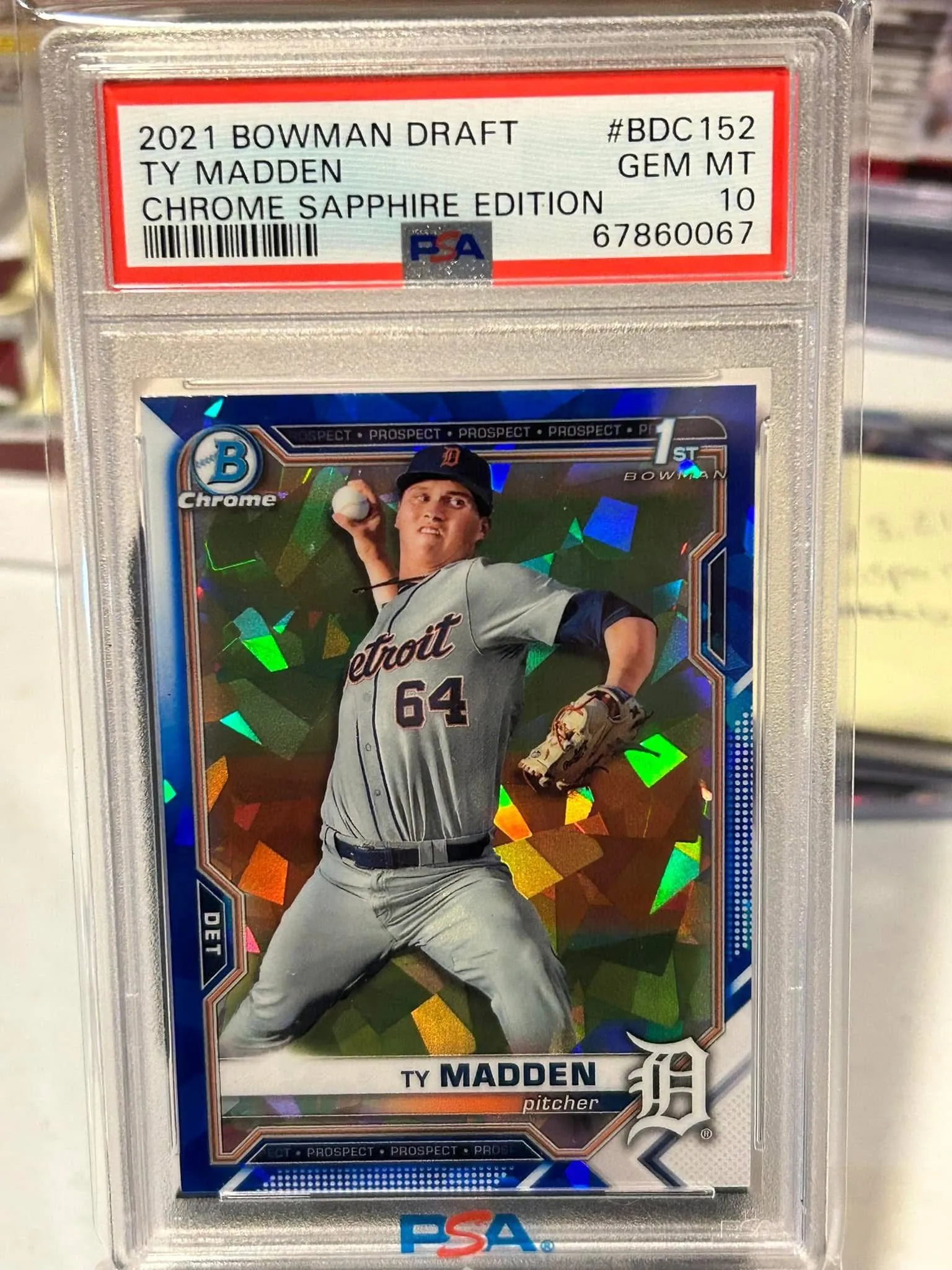 Product image for 2021 Bowman 1st Chrome Draft Sapphire - TY MADDEN #BDC152 - PSA 10