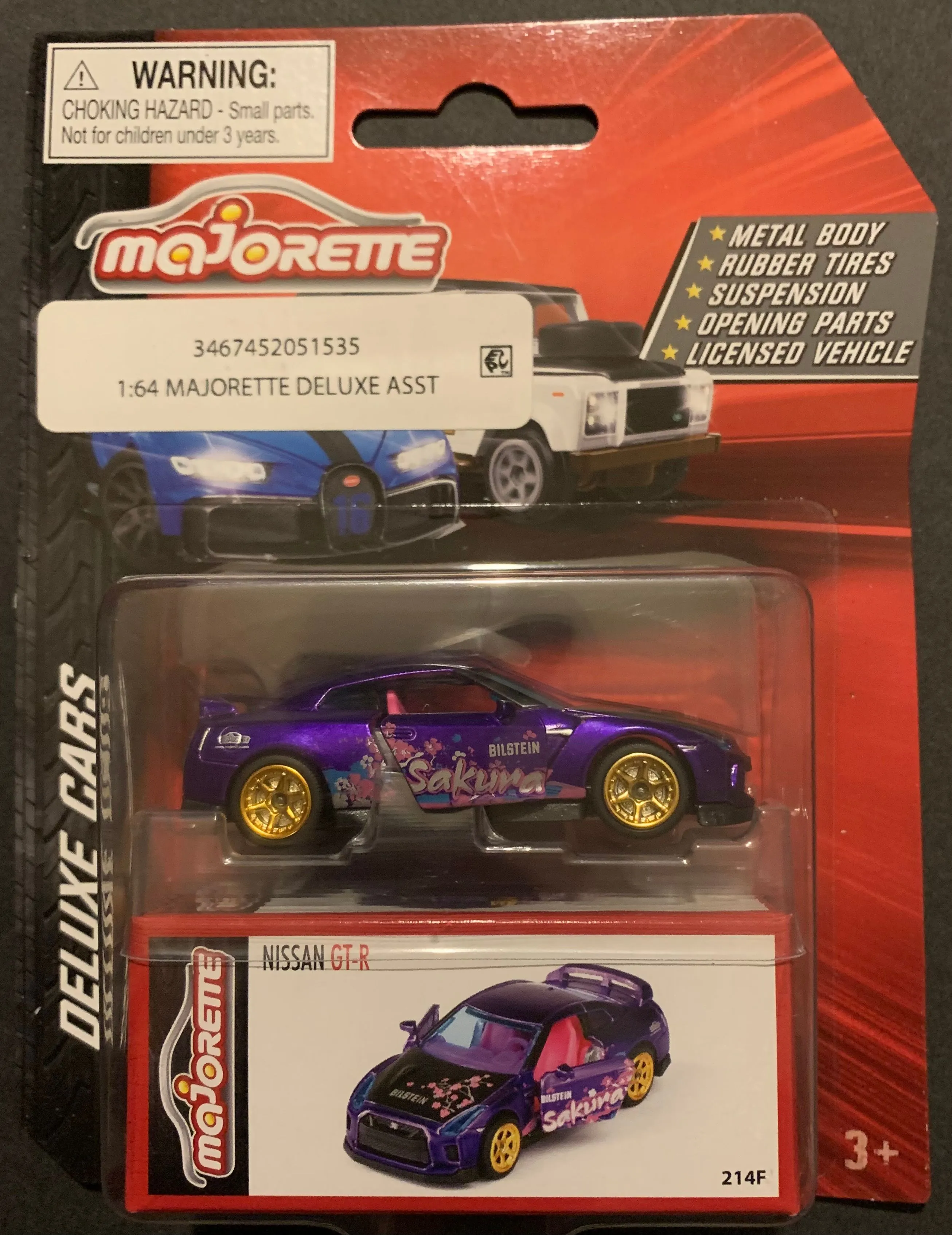 Product image for *VHTF* Majorette Deluxe Cars Nissan GT-R Purple Sakura Gold Rims 1/64 JDM