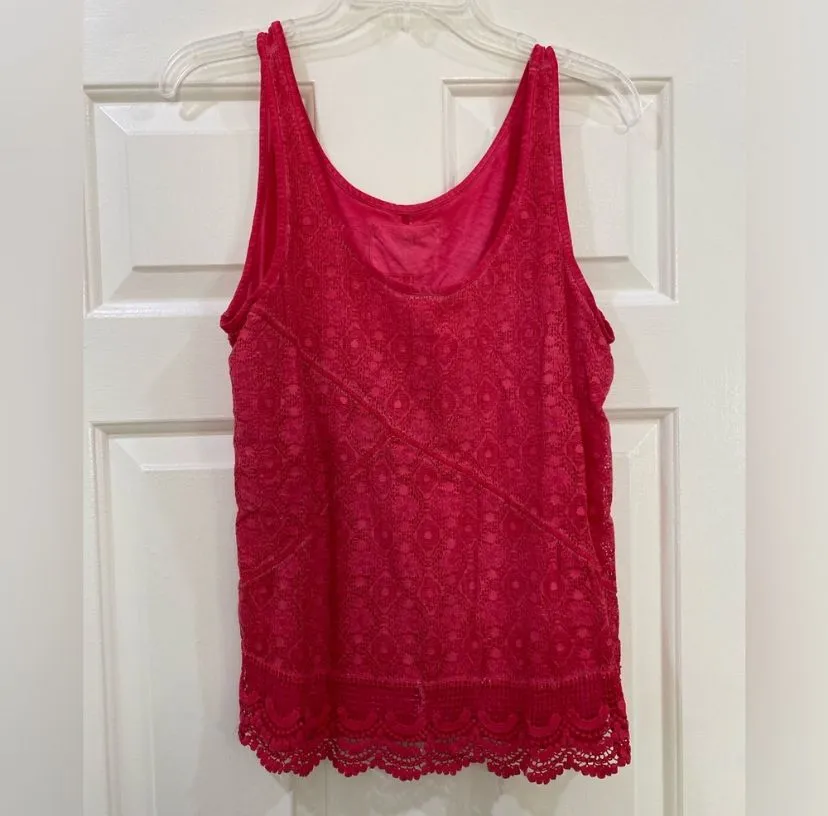 Product image for UNKNOWN BRAND EMBROIDERED LACE PINK FLORAL TANK TOP