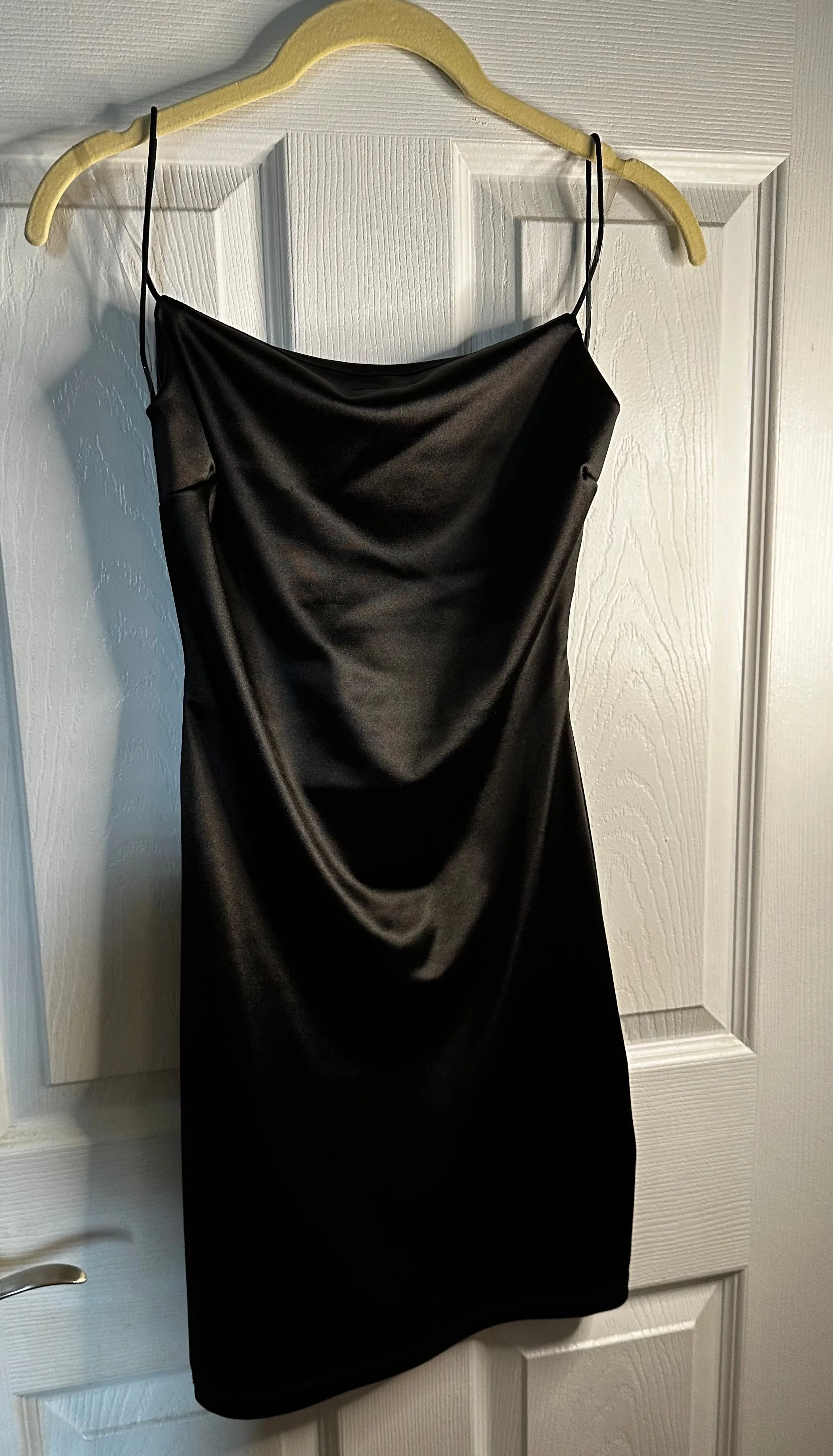 Windsor Black Satin Mini Dress With Strappy Back1