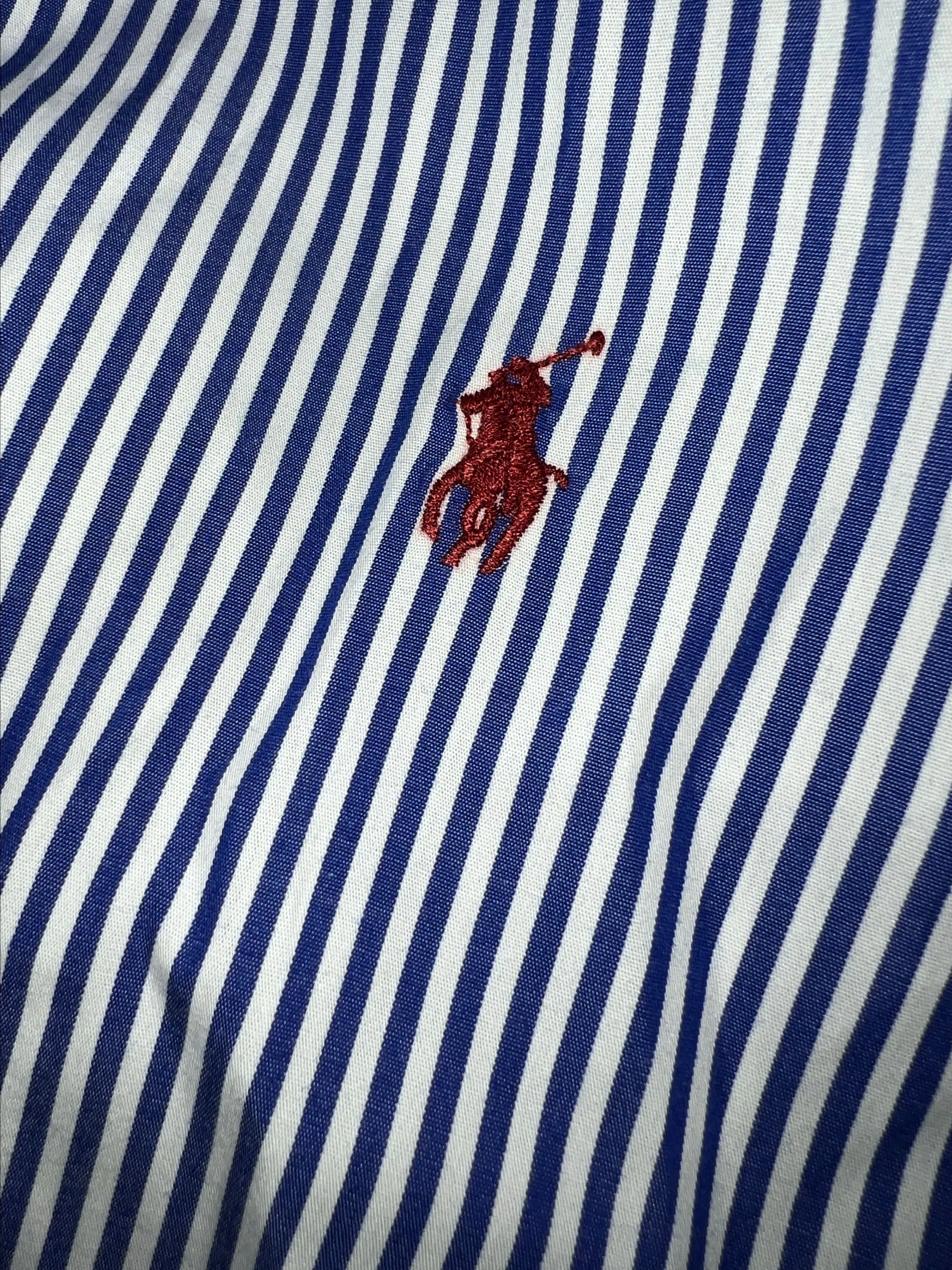 Product image for Polo Ralph Lauren, Blue And White Stripes Slim Fit 100% Percent Cotton, Red Logo