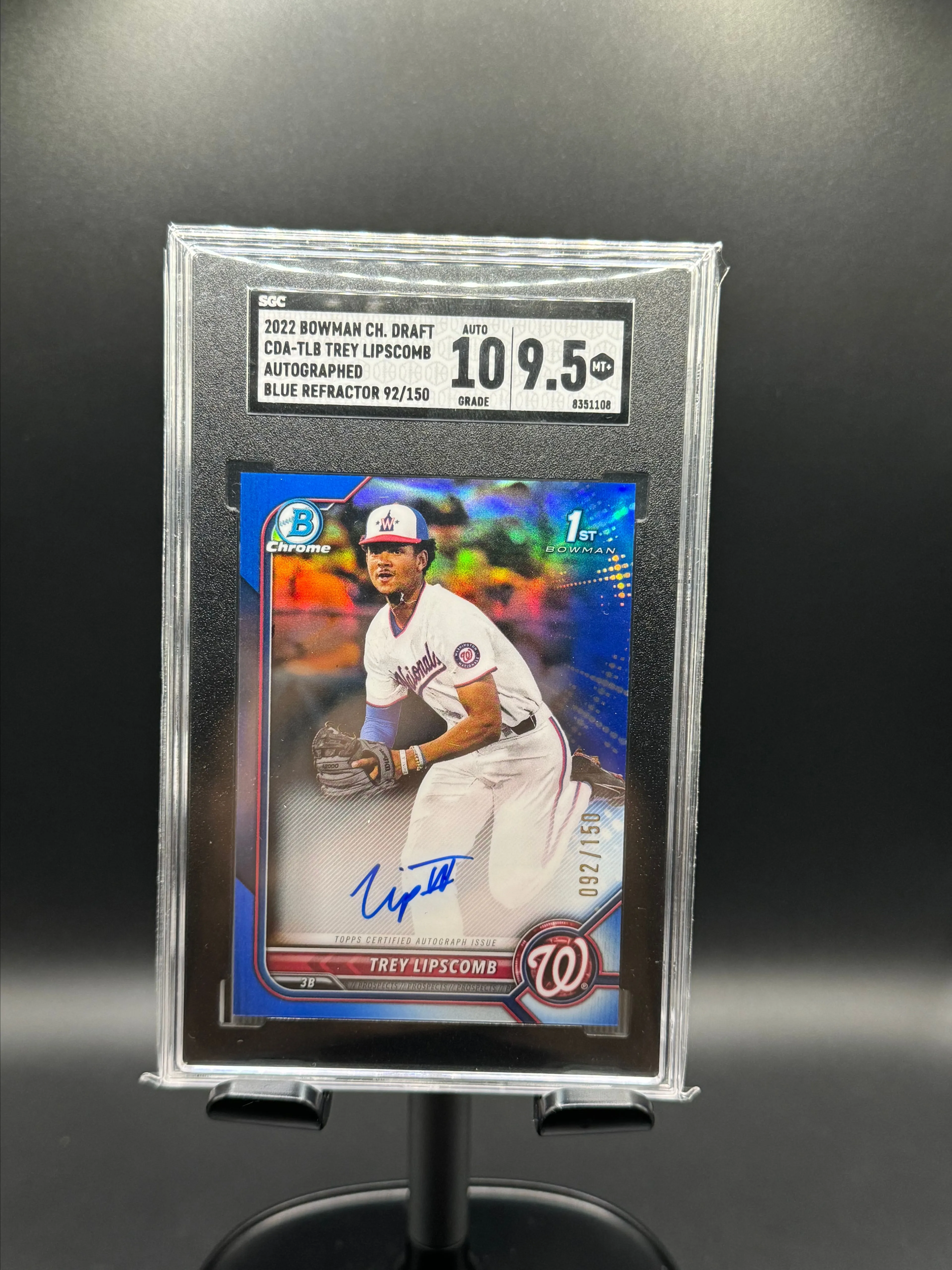 Product image for Trey Lipscomb Bowman 1st Blue Refractor Auto /150 SGC 9.5