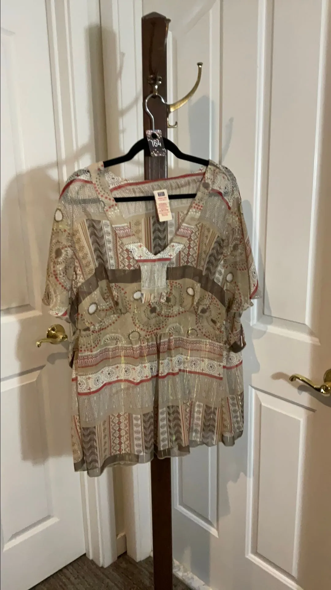 Product image for 164 Faded Glory 22W/24W sleeveless translucent unusual Top Taupe Metallic Red