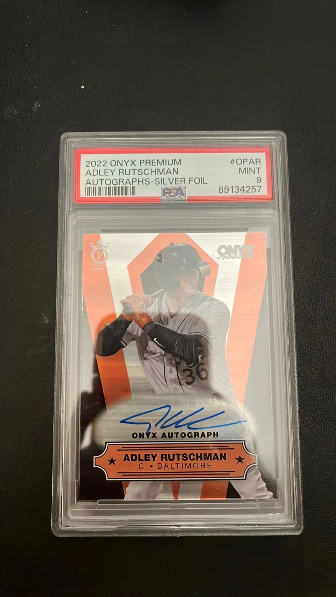 Product image for 2022 Onyx Premium Autographs Adley Rutschman OPAR Autographs-Silver Foil PSA MINT 9