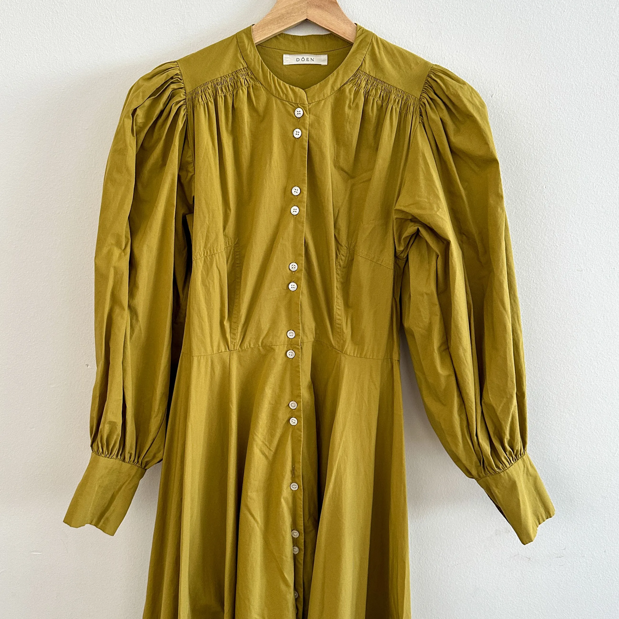 Doen Edlynne Long Mustard Yellow Green Dress Size XS 100% Organic Cotton   Whatnot: Shop, Sell, Connect